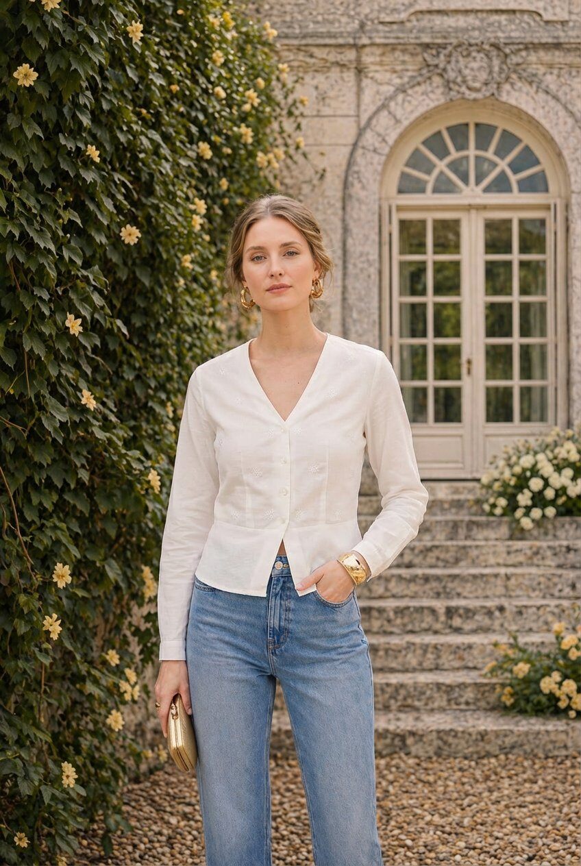 Grossista NATHAEL - Camicia in cotone ricamato aderente