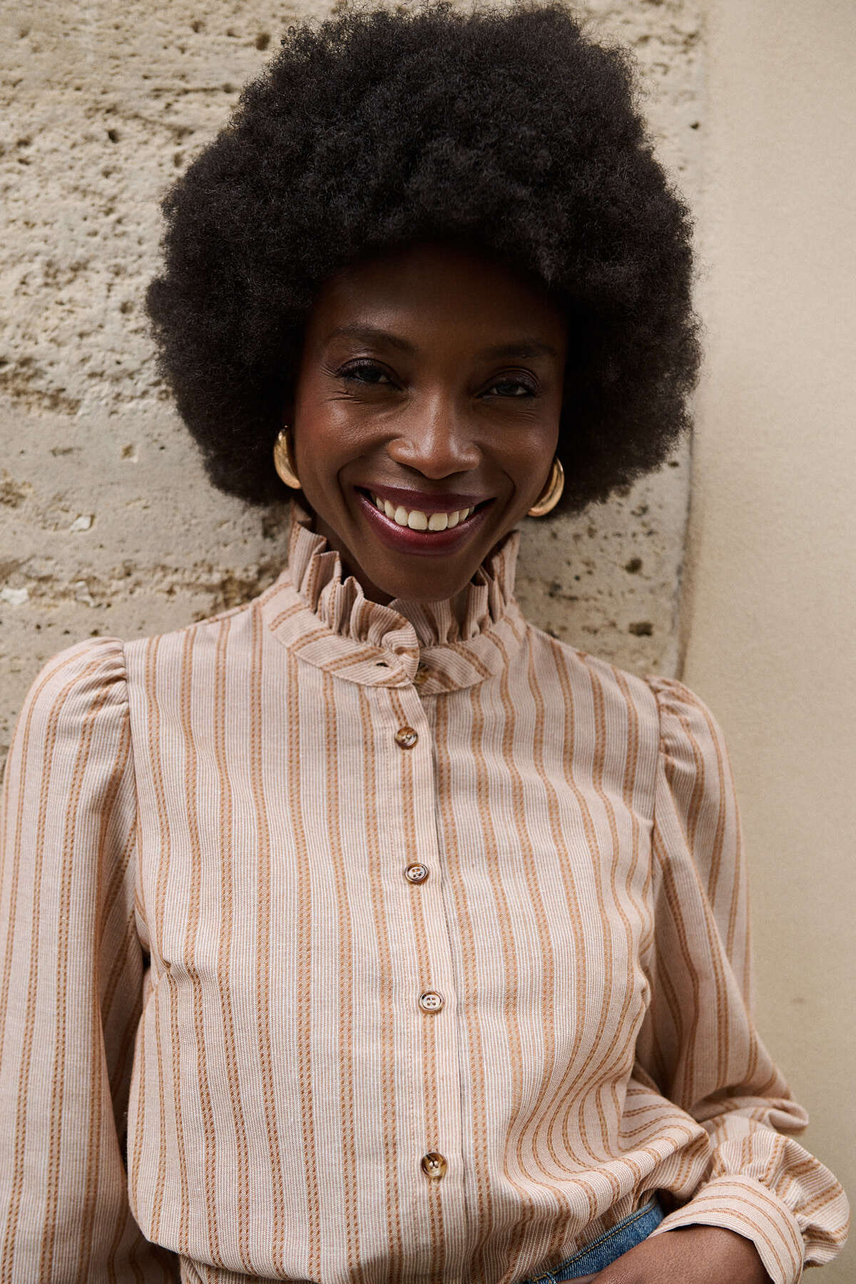 Grossiste NATHAEL - Chemise Rayée Coton Col Montant Froncé