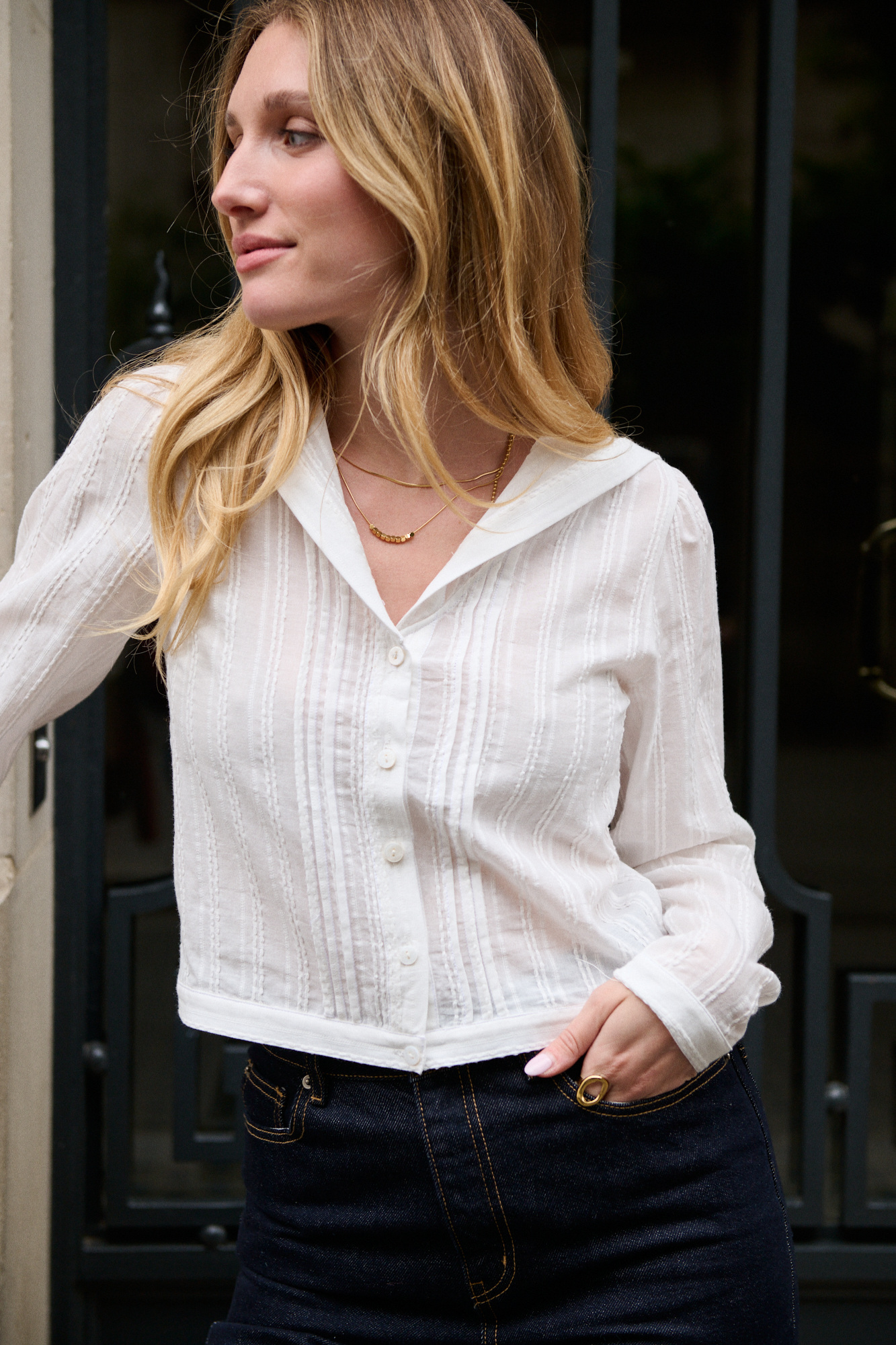 Grossiste NATHAEL - Chemise en coton brodé à col marin