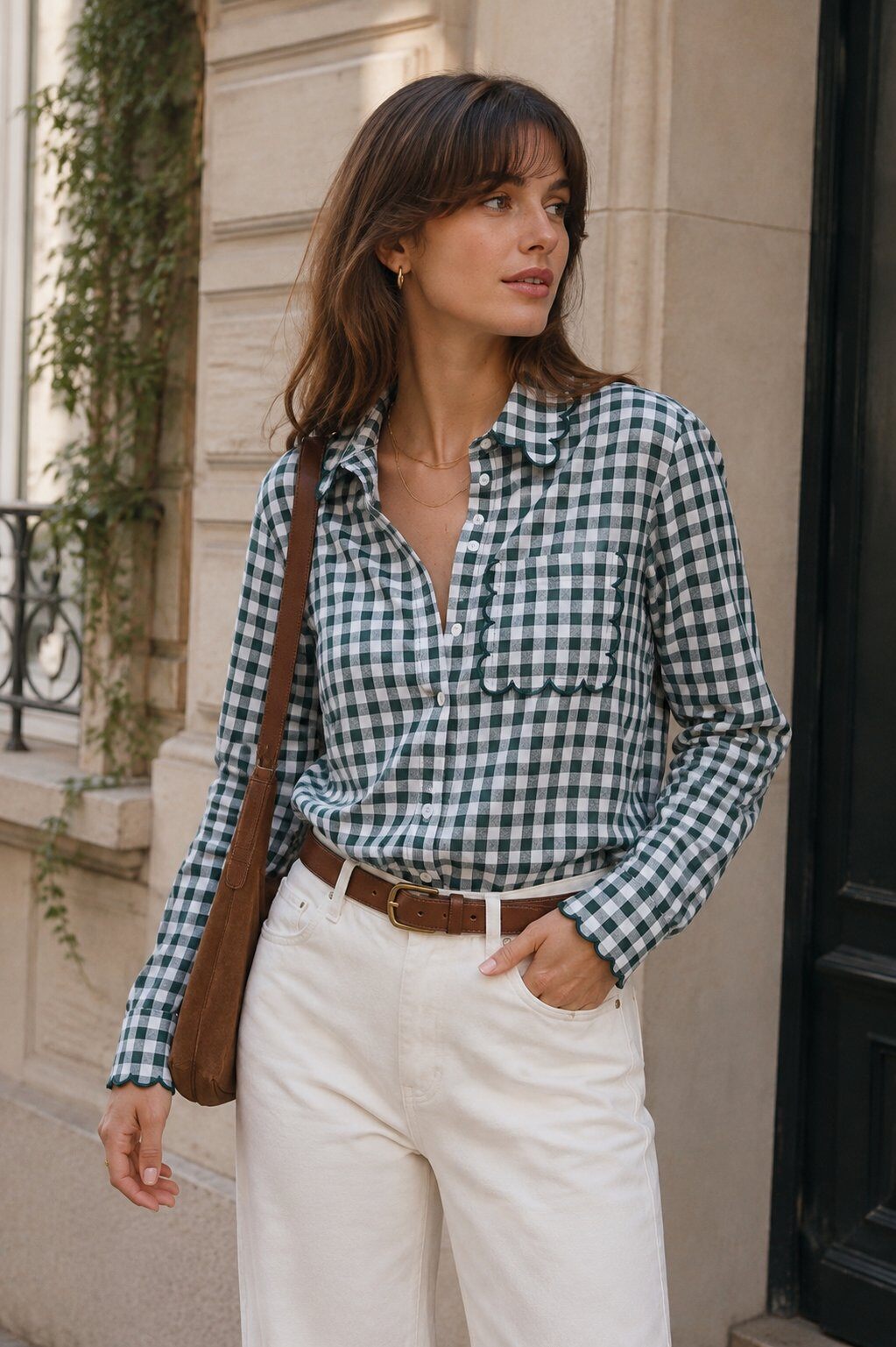 Großhändler NATHAEL - Gekräuselte Vichy-Baumwollbluse