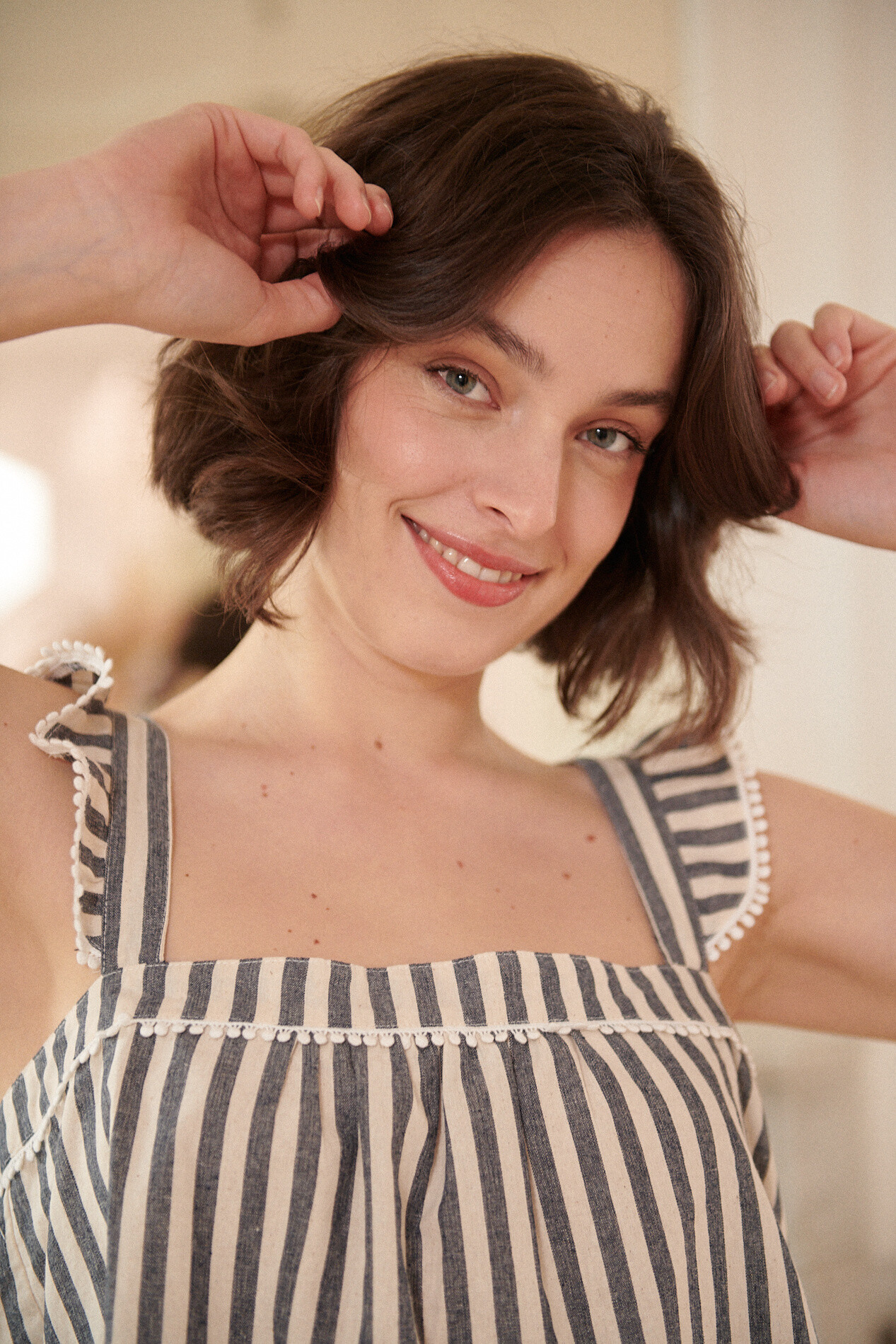 Wholesaler NATHAEL - Striped cotton tank top with ruffles