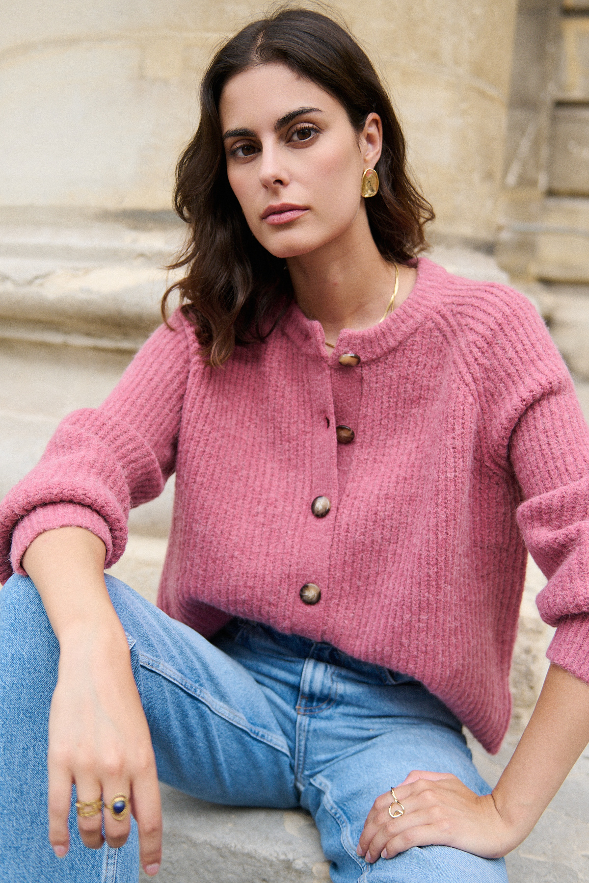 Grossiste NATHAEL - Cardigan oversize en alpaga et laine à col rond