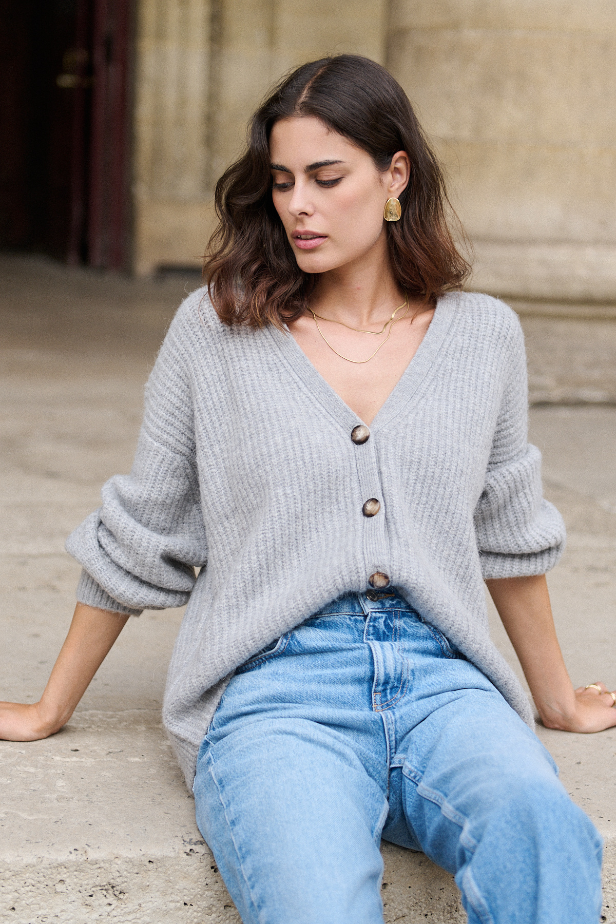Mayorista NATHAEL - Cárdigan oversize de alpaca y lana con cuello en V