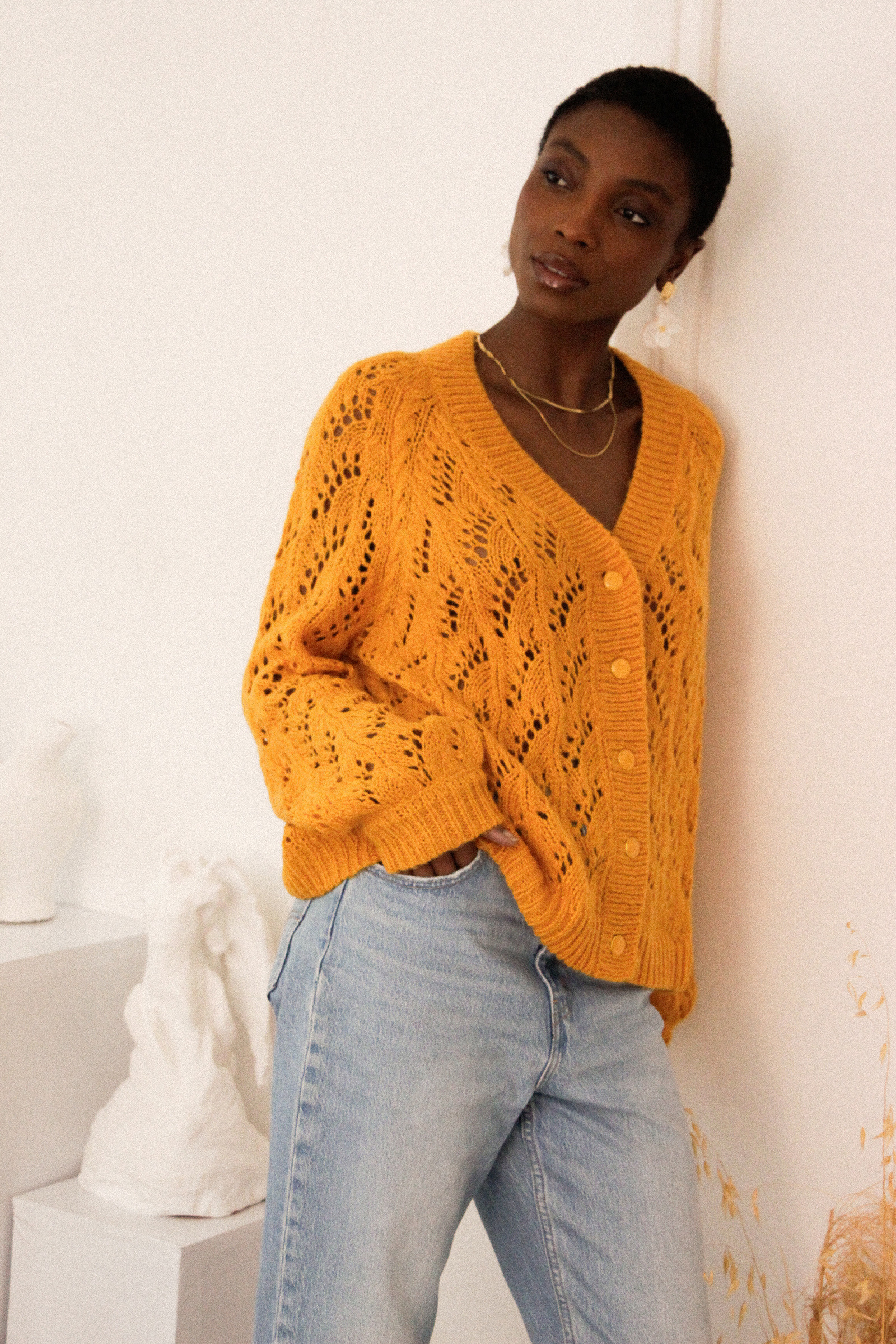 Grossiste NATHAEL - Cardigan en laine et mohair ajouré