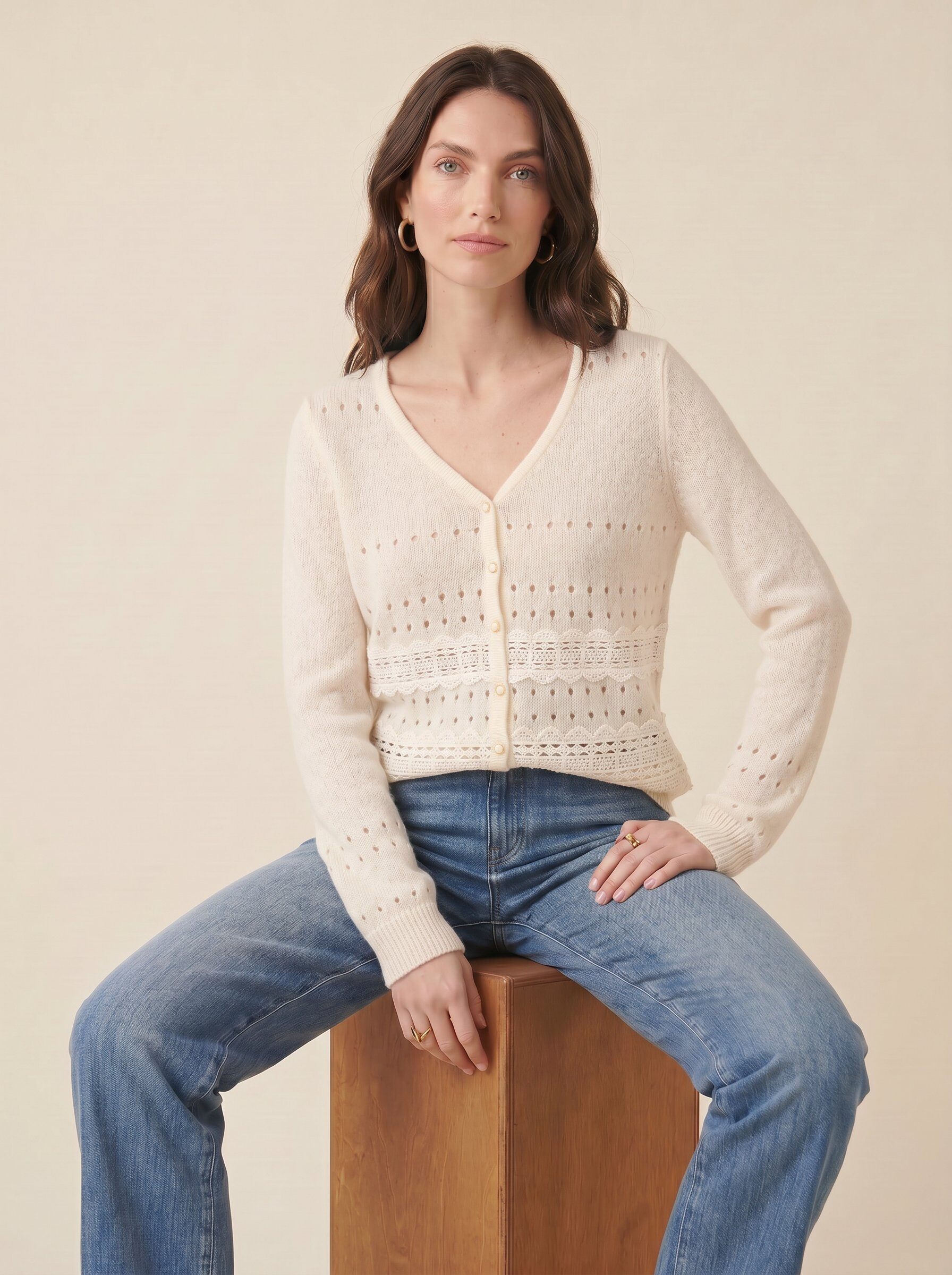 Wholesaler NATHAEL - Wool and mohair cardigan with lace