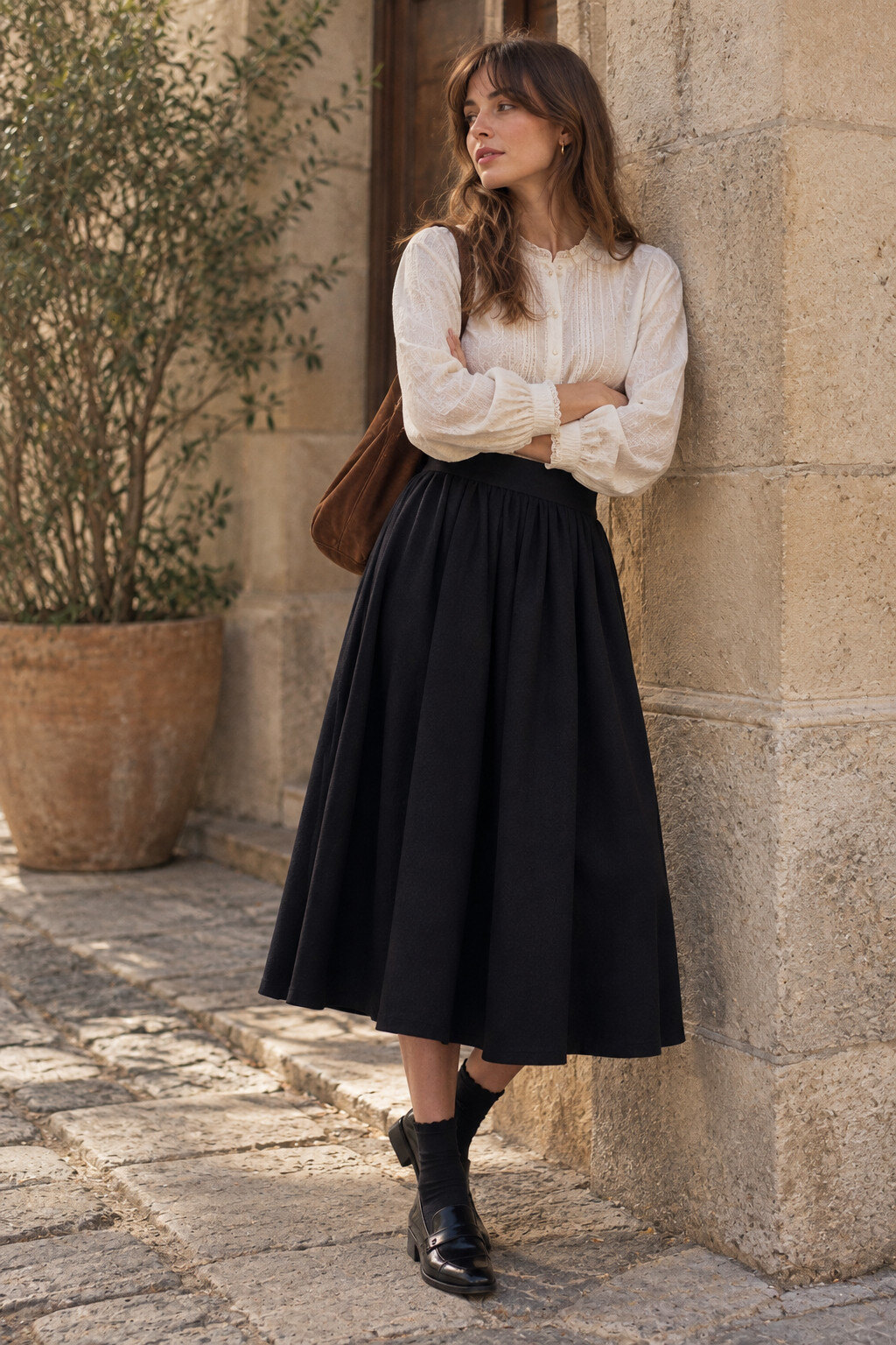 Grossiste NATHAEL - Jupe Maille Midi Coton Lurex Scintillante