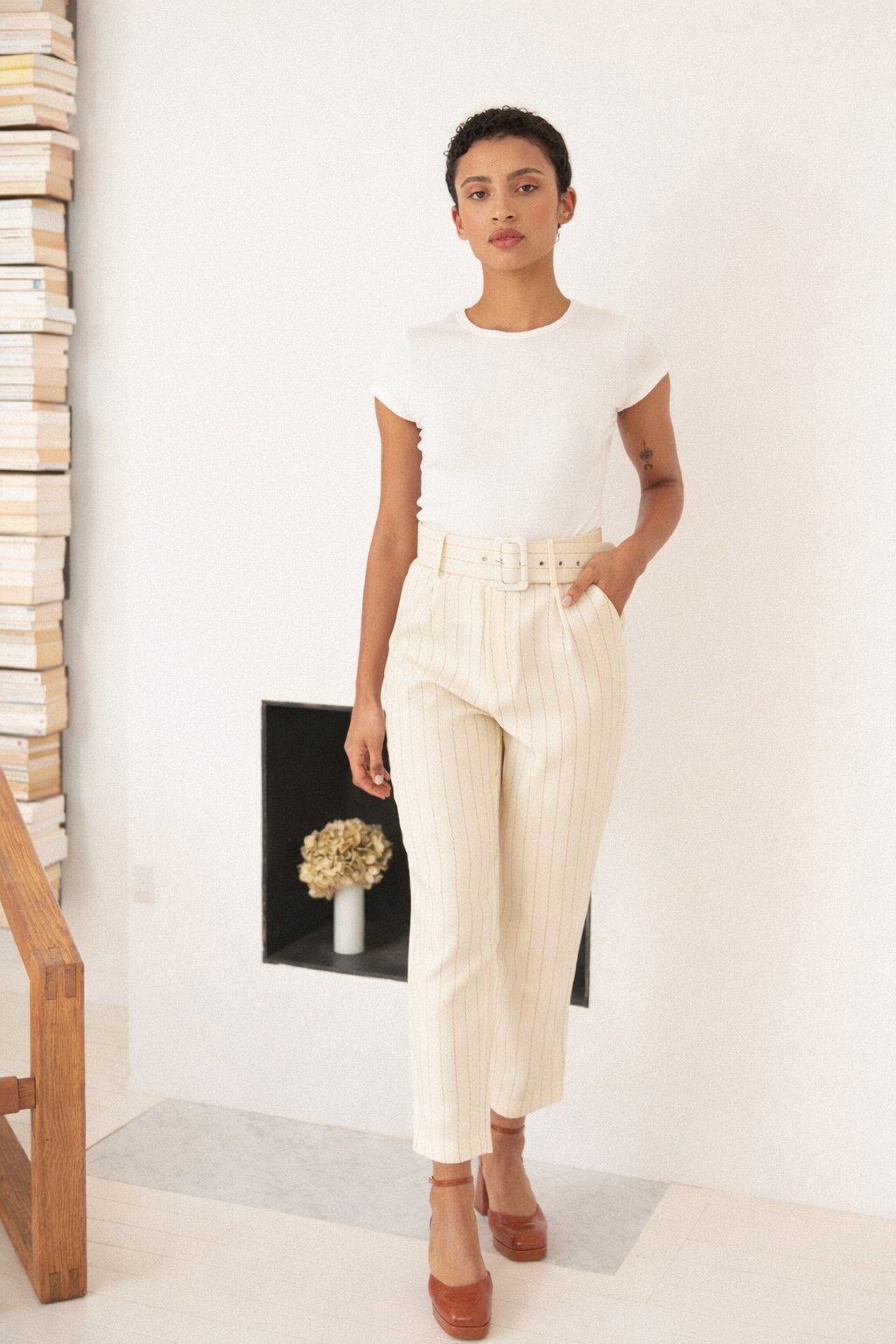 Wholesaler NATHAEL - Striped tailored trousers with buckle belt