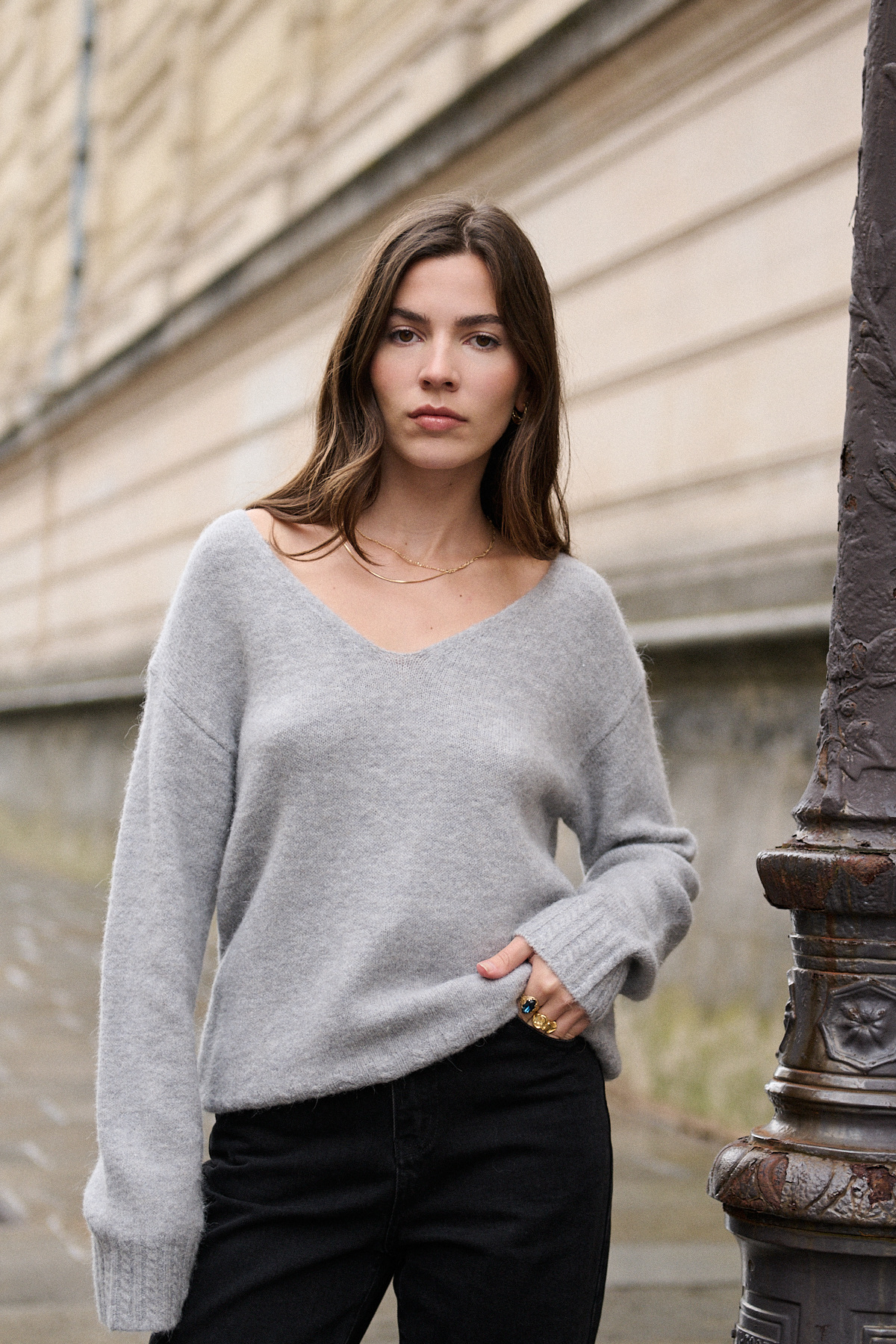 Grossiste NATHAEL - Pull oversize en alpaga et laine à col V