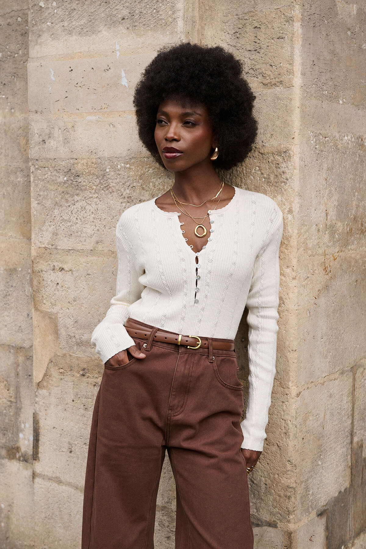 Grossiste NATHAEL - Pull Coton Torsadé Festonné — Col Rond
