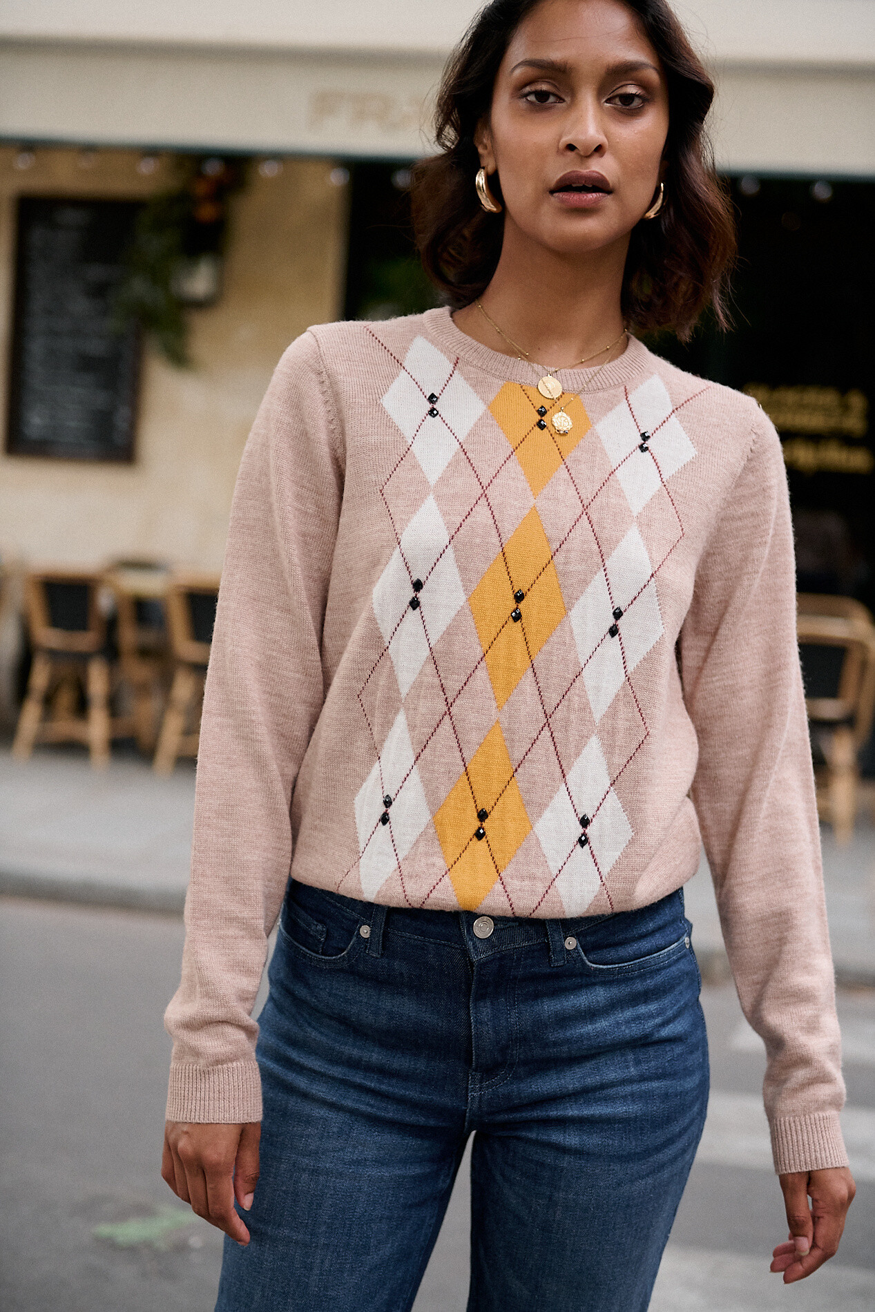 Grossiste NATHAEL - Pull en laine manches longues avec motif jacquard