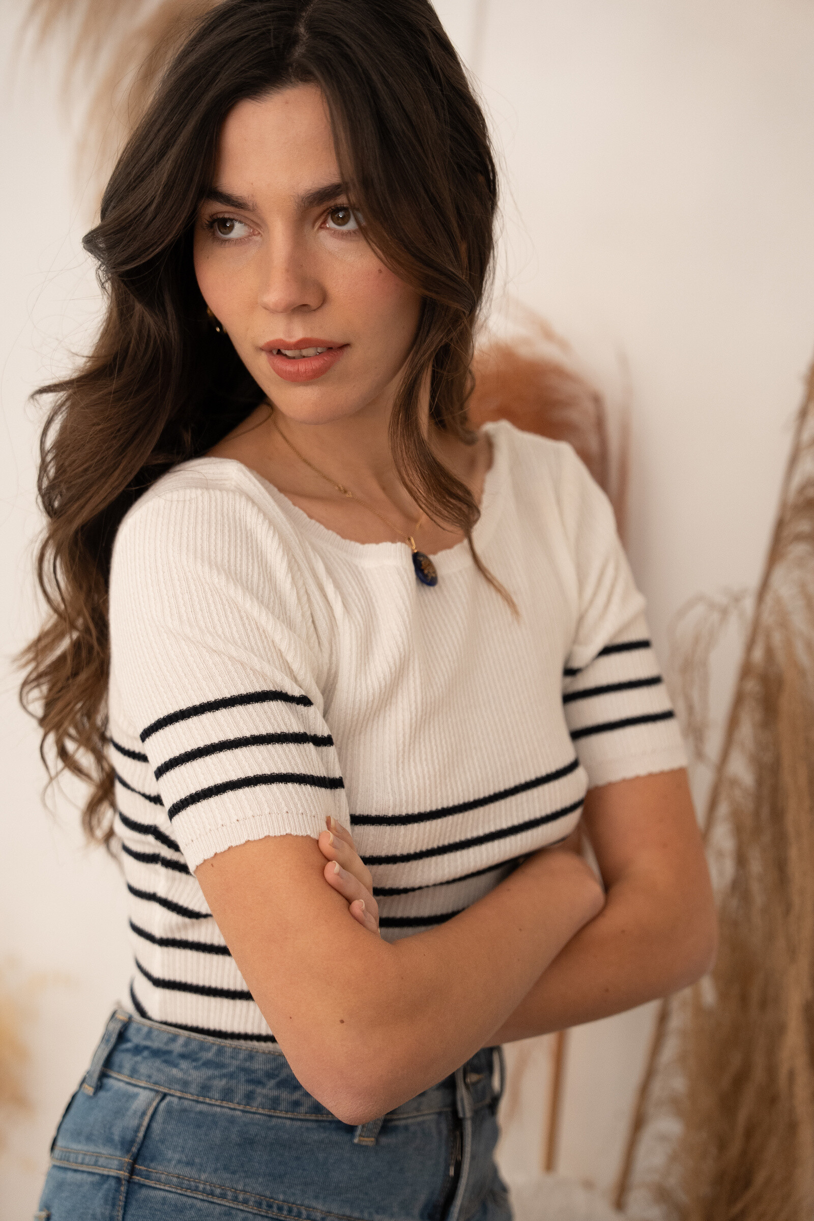 Grossiste NATHAEL - Maille en laine rayée manches courtes