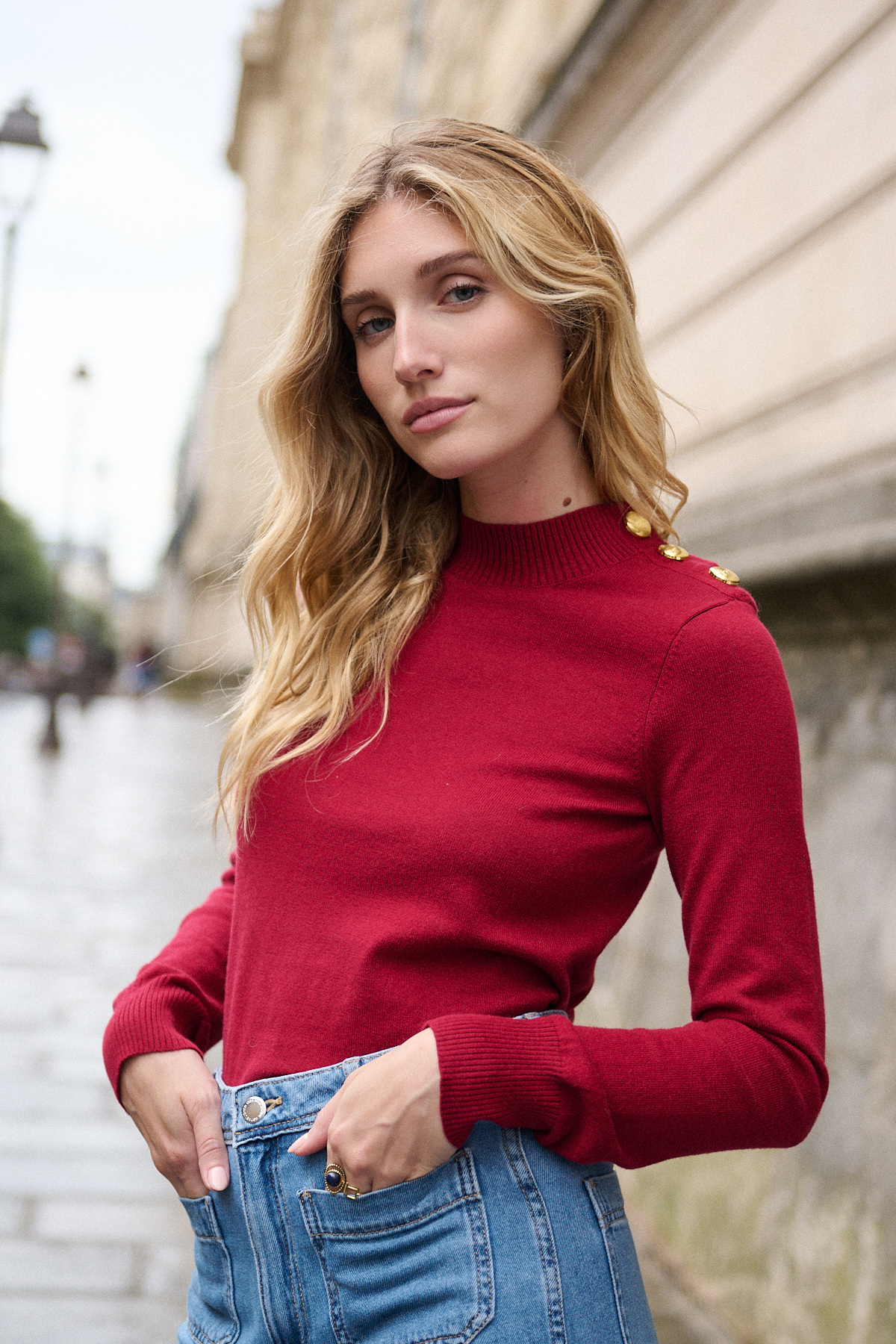 Grossiste NATHAEL - Pull en laine et coton à patte de boutonnage