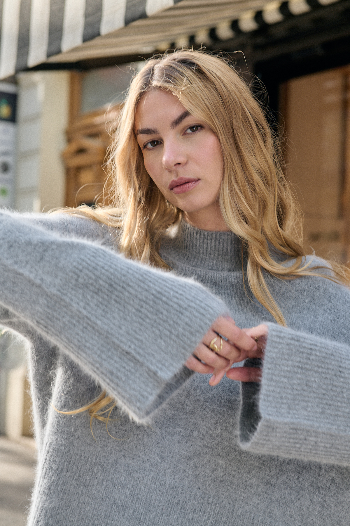 Gilet Femme Angora Gris Clair Manches Ballons Rouet D'Or - Neuf Sans étiquettes, Fabriqué En France