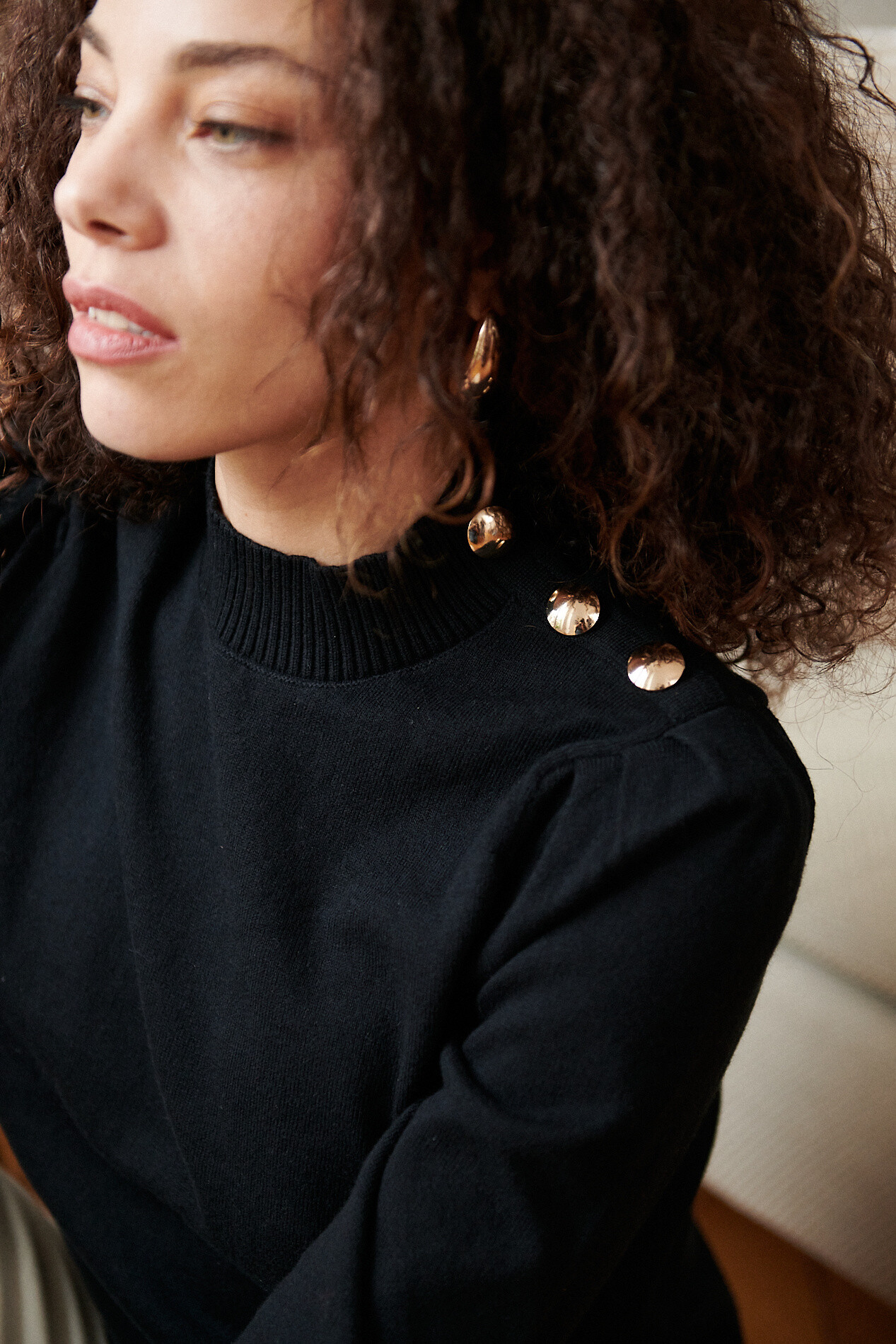 Grossiste NATHAEL - Pull en laine et coton avec manches ballon