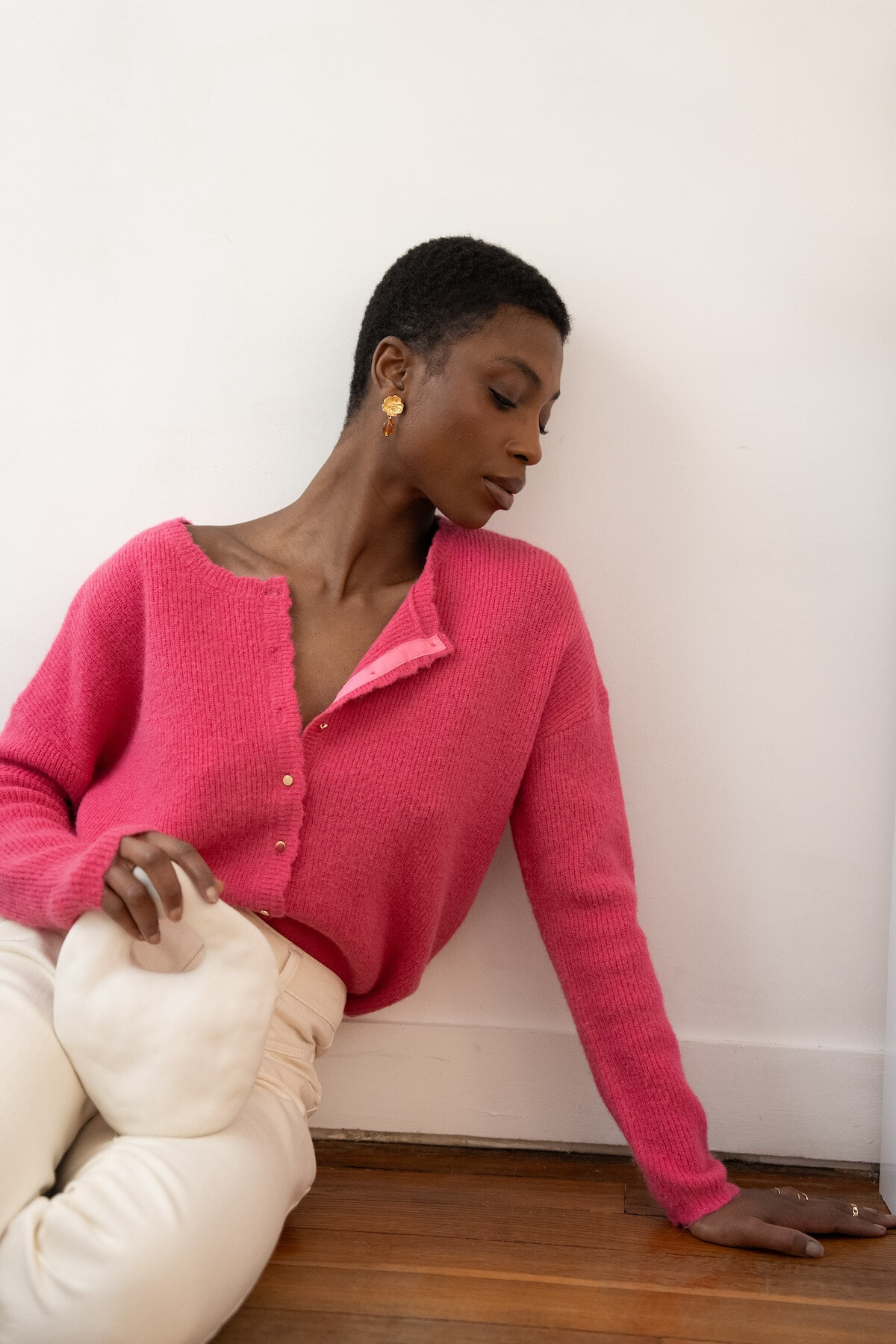 Grossiste NATHAEL - Cardigan en alpaga et laine réversible col rond