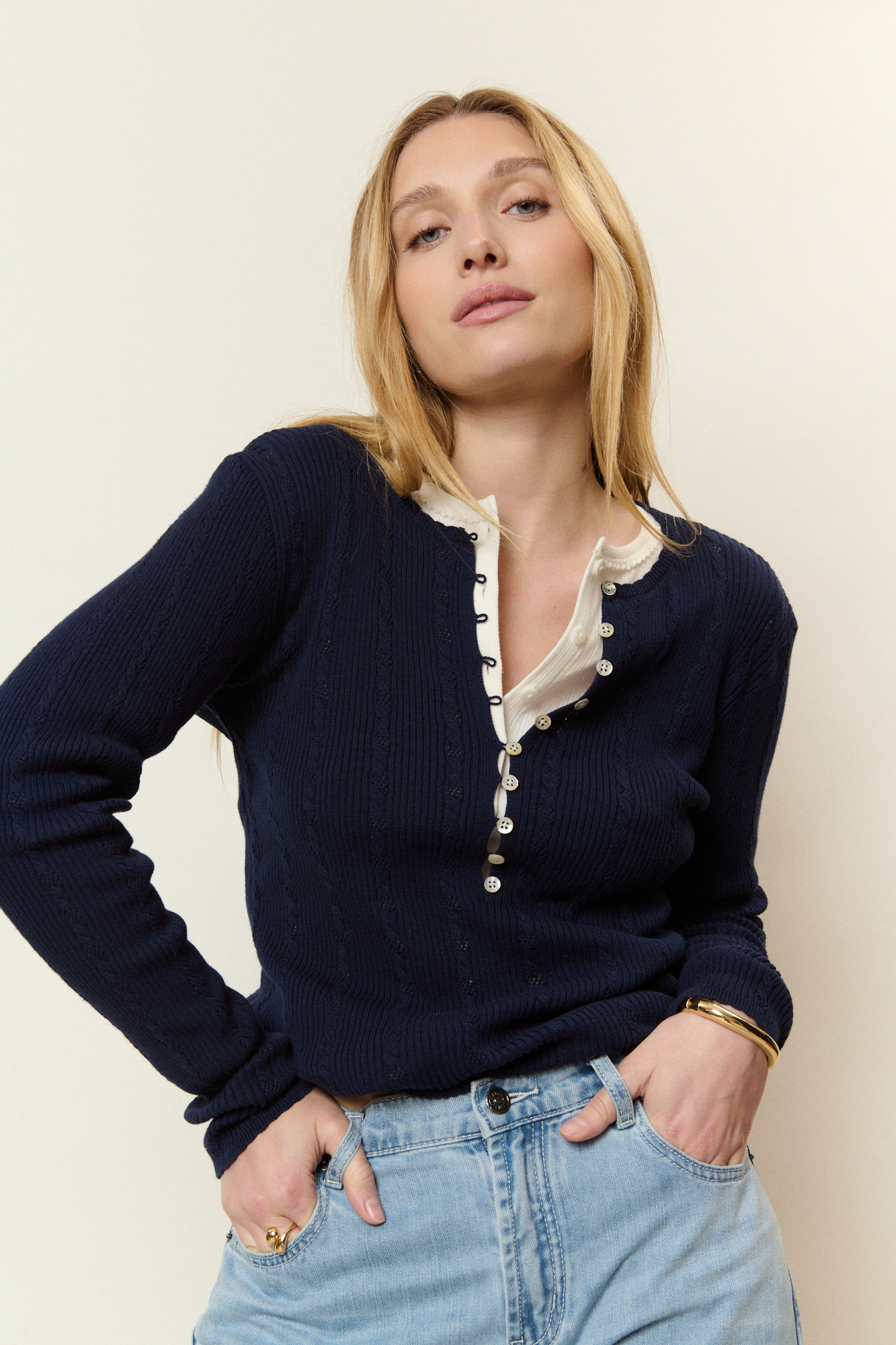 Wholesaler NATHAEL - Buttoned Twisted Cotton Knit