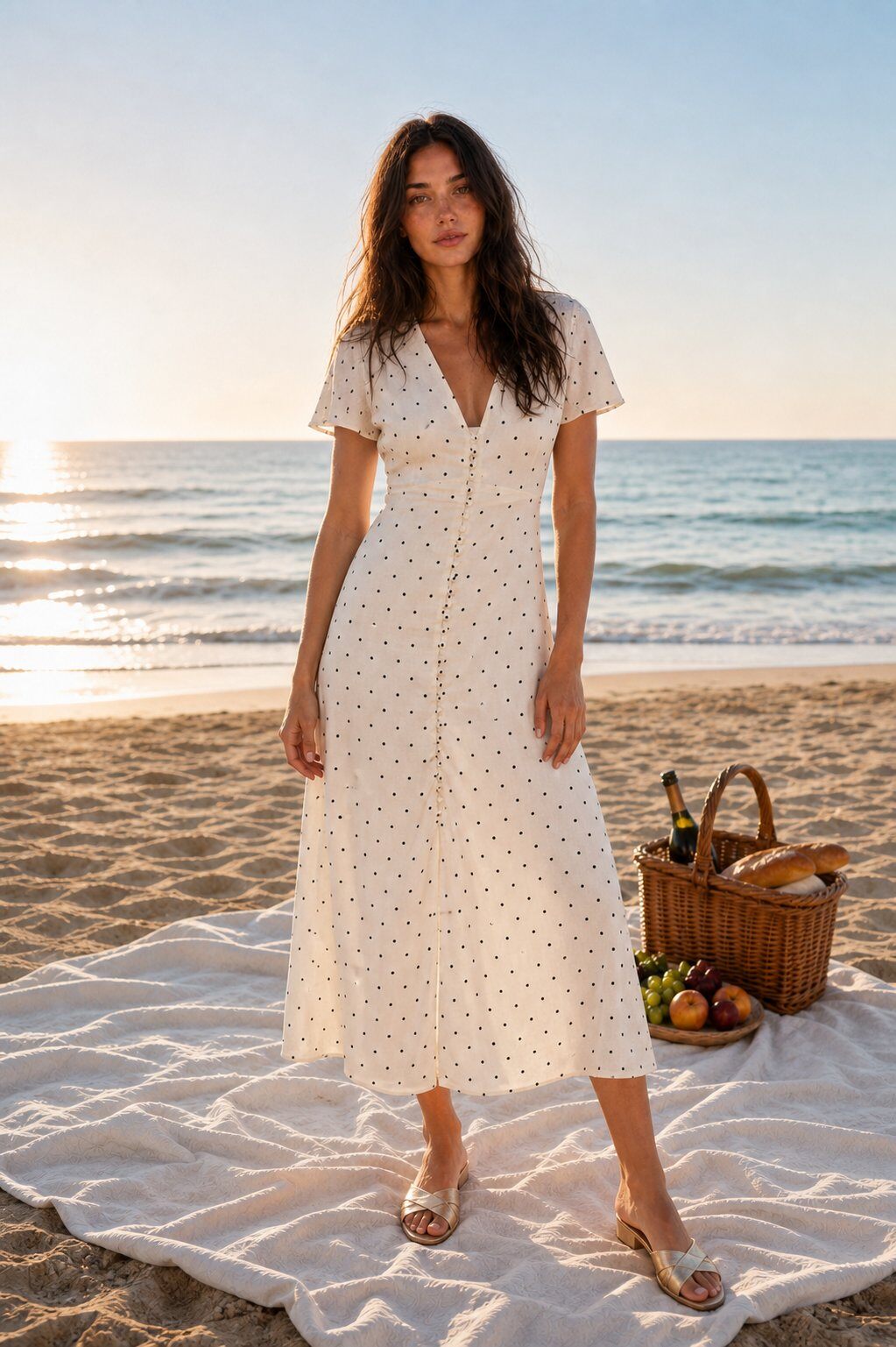 Wholesaler NATHAEL - Long linen dress with polka dot print