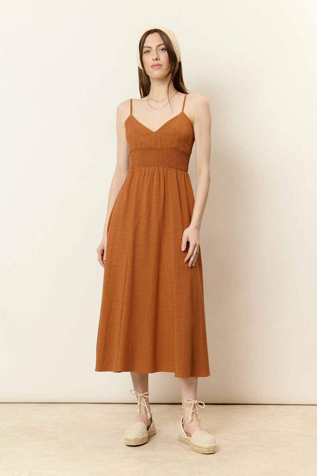 Wholesaler NATHAEL - Mid-length smocked lyocell dresses with straps