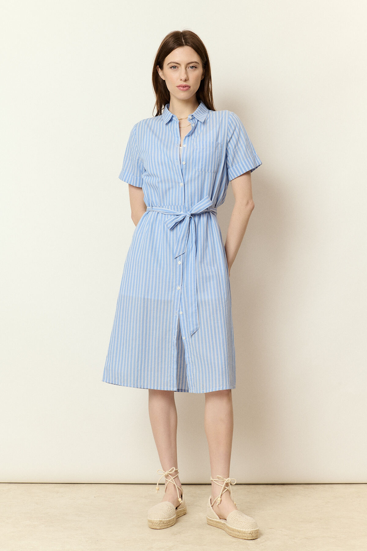Grossiste NATHAEL - Robes chemise rayée en coton