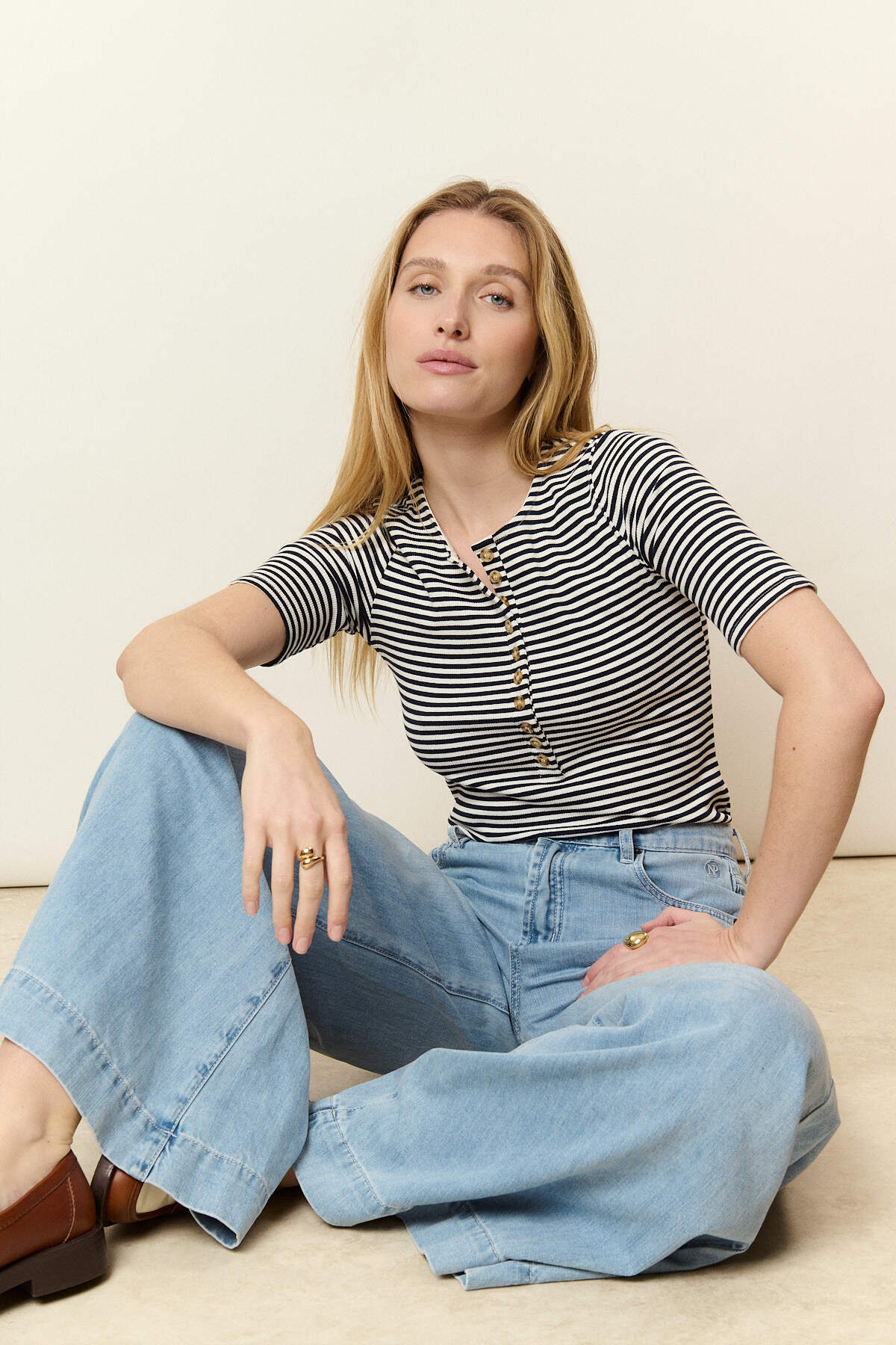 Wholesaler NATHAEL - Striped cotton T-shirt with buttoned neckline