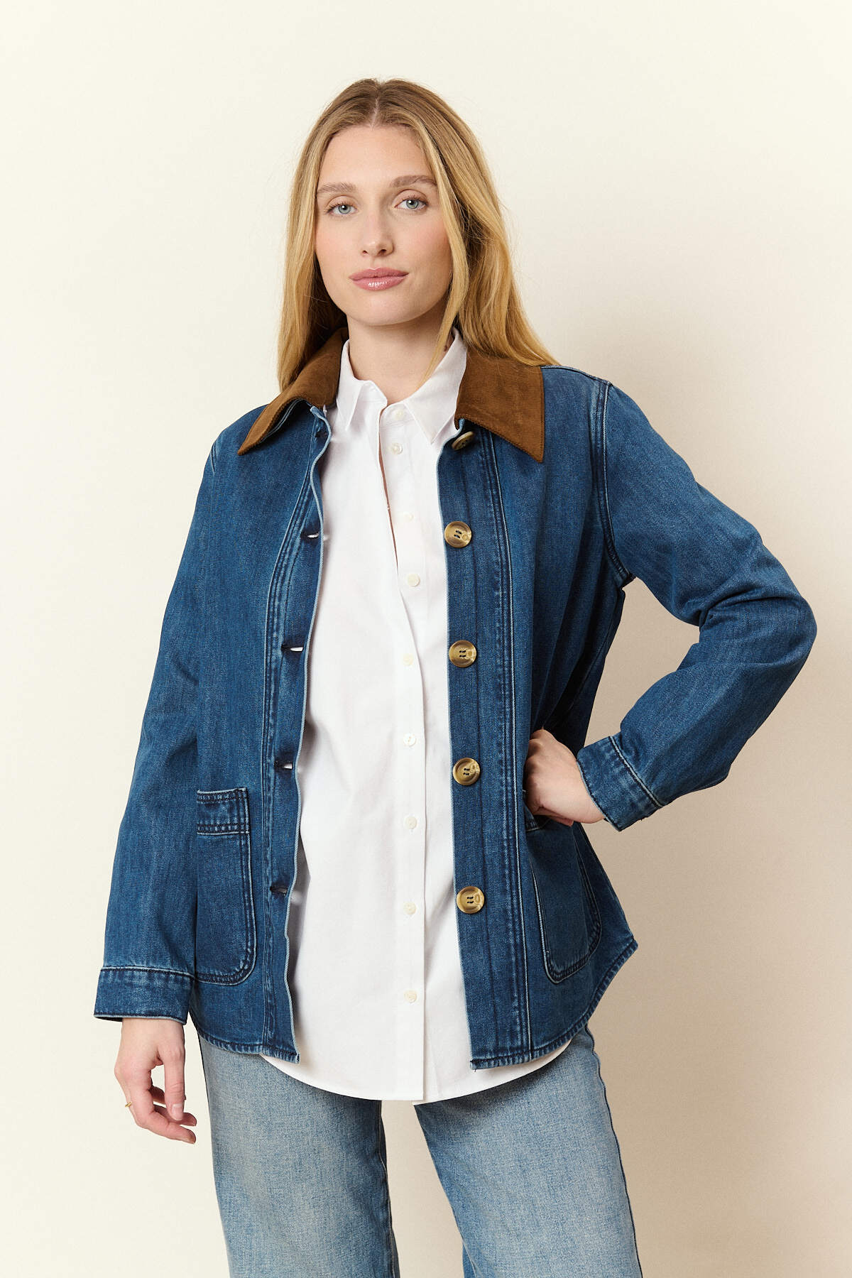 Wholesaler NATHAEL - Denim Jacket with Removable Collar