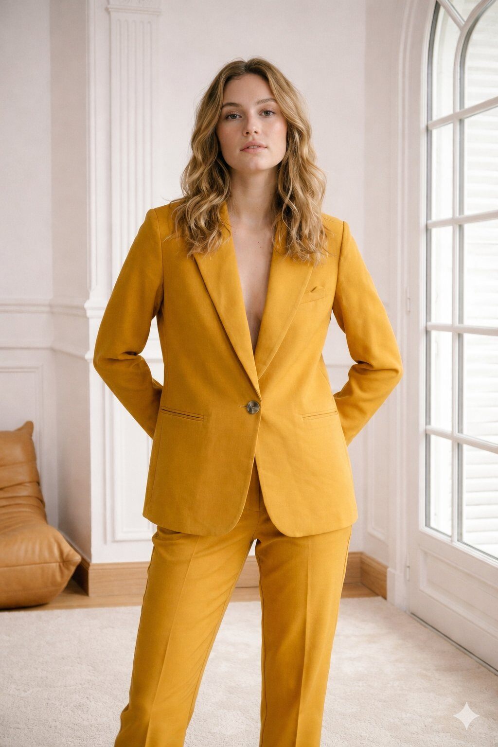 Mayorista NATHAEL - Blazer de un solo botón con bordes festoneados