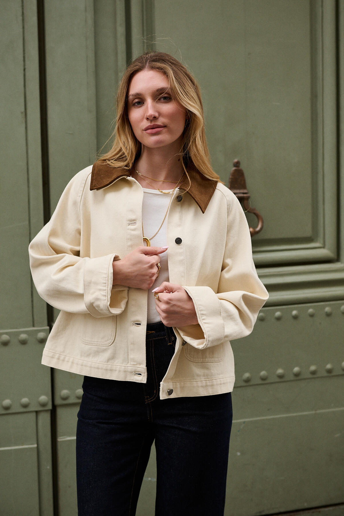 Grossiste NATHAEL - Veste Denim Courte Col Amovible