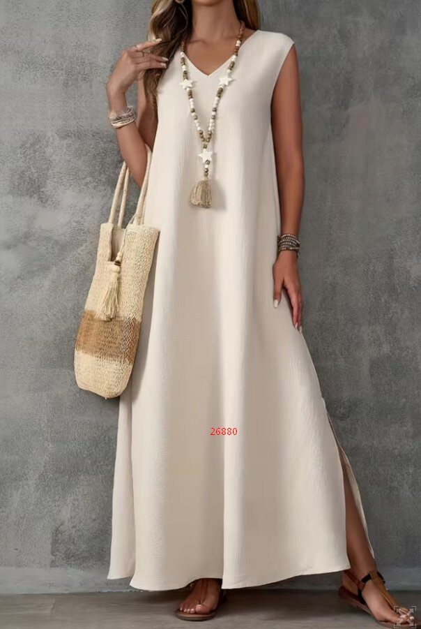 Mayorista neo image - Vestido largo y amplio con escote en V sin mangas