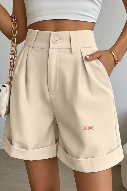 Mayorista neo image - Pantalones cortos de talle alto con pliegues y dobladillo