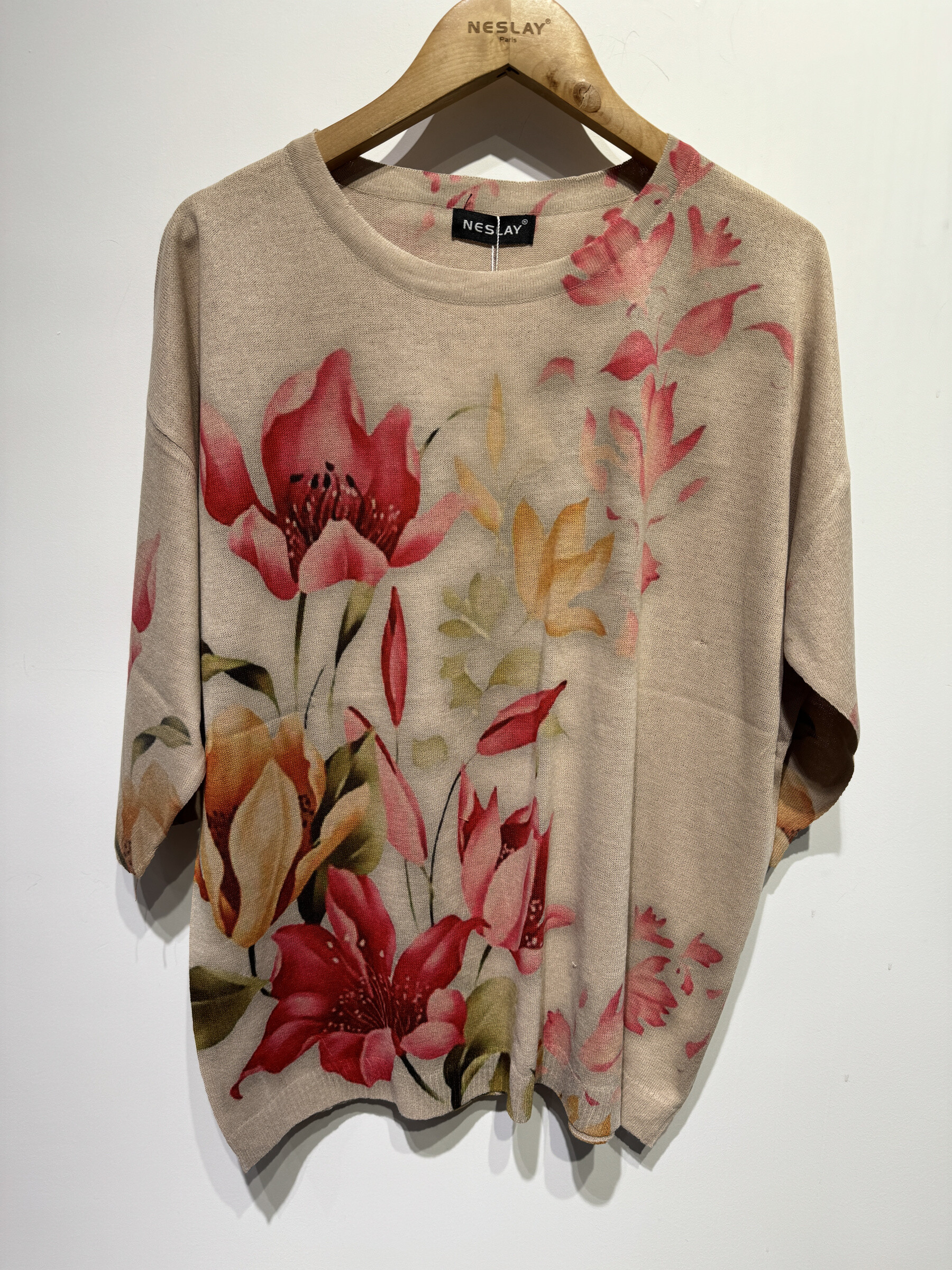 Grossiste Neslay - PULL maille légère imprimé à col rond