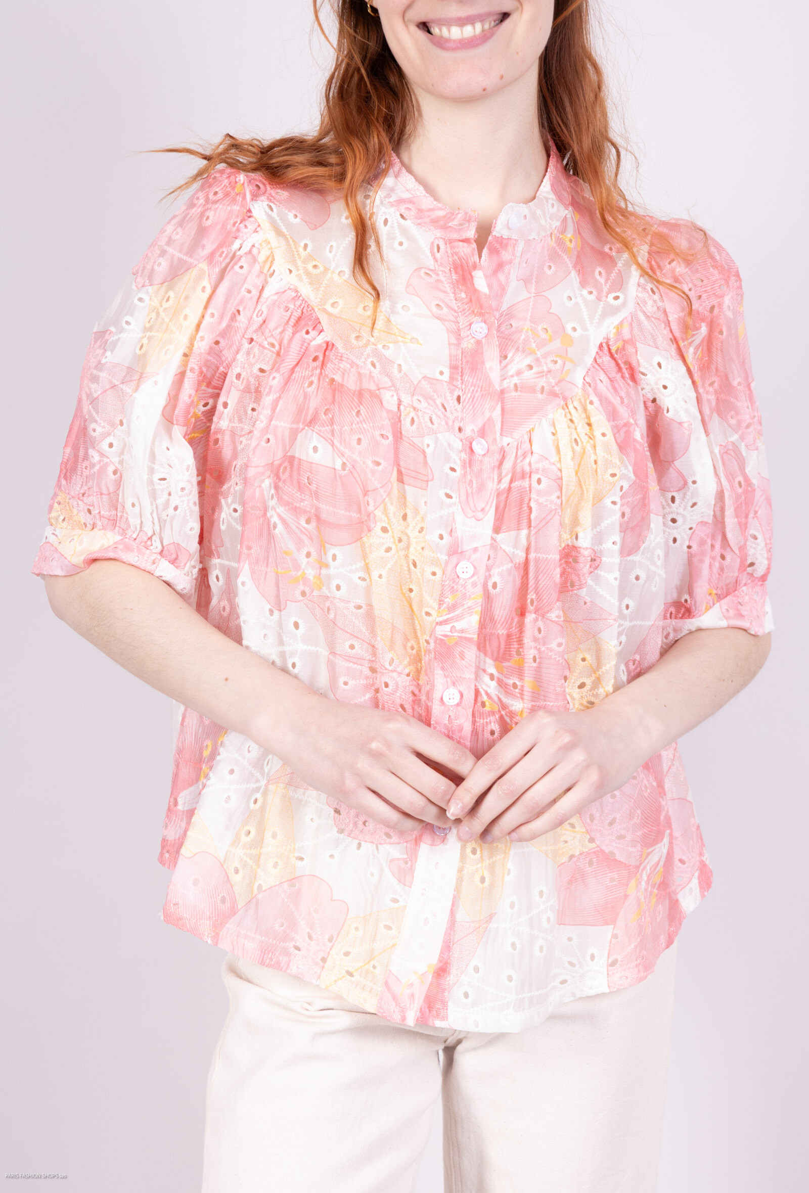 Großhändler NEW& CO - Tencel bestickte Bluse -Druck kurze Ärmel drucken
