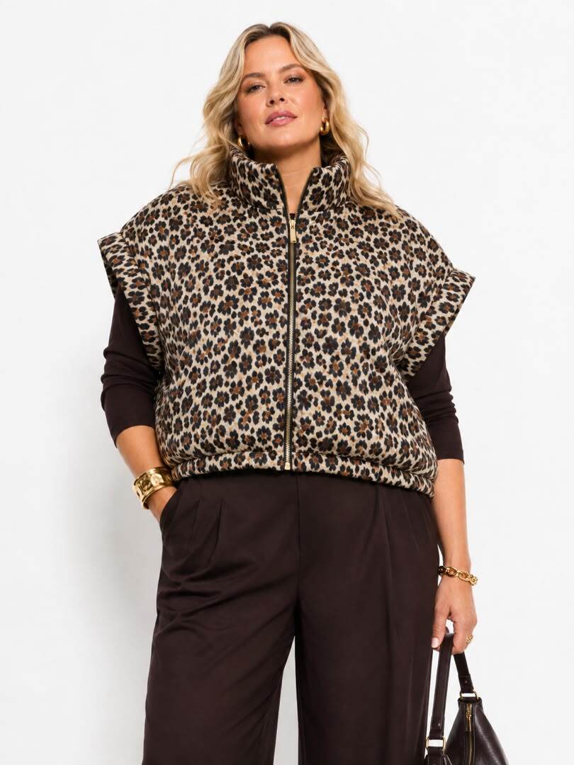 Wholesaler NEW & CO - Oversized Leopard Print Puffer Vest
