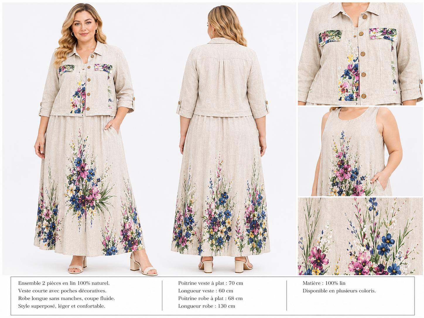 Großhändler NEW & CO - 2-teiliges Leinen-Set – kurze Jacke & langes Blumenkleid