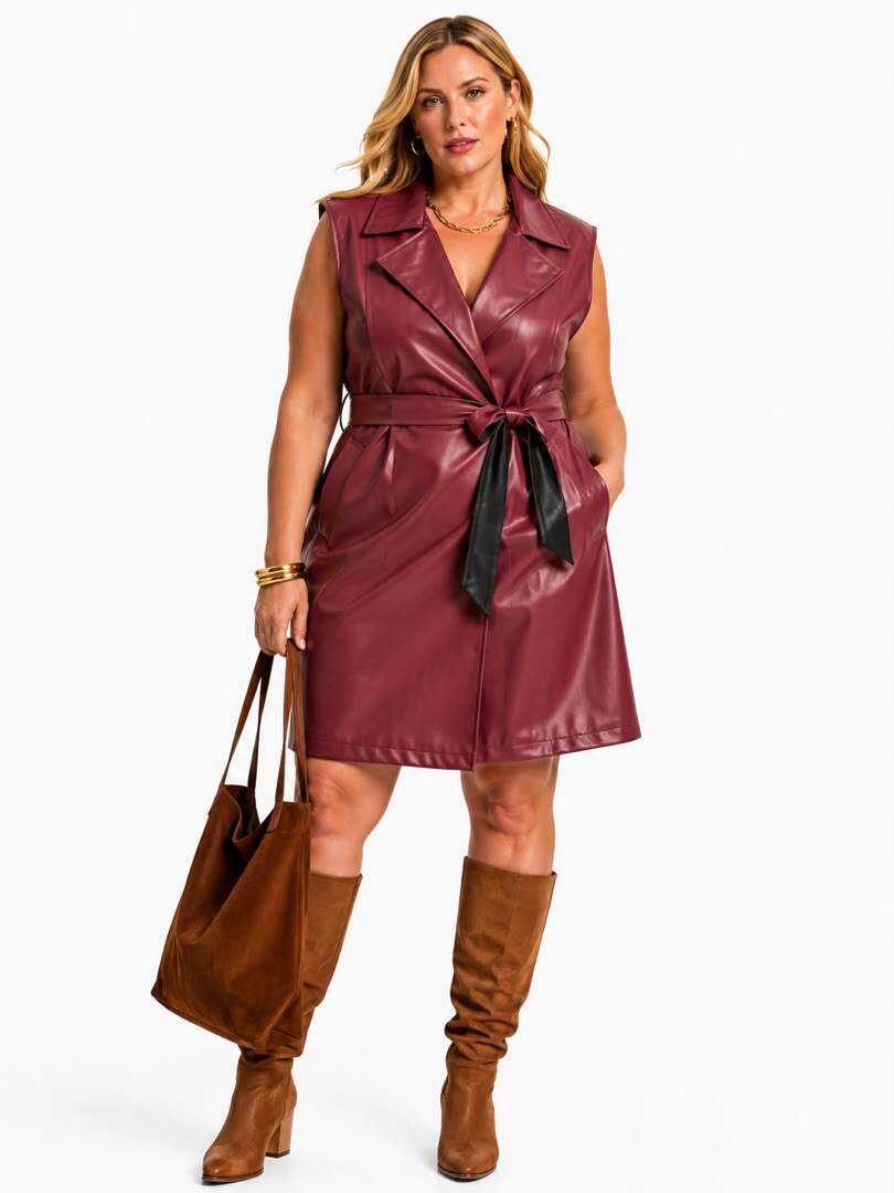 Wholesaler NEW & CO - Belted Faux Leather Cardigan Dress “Elegance”