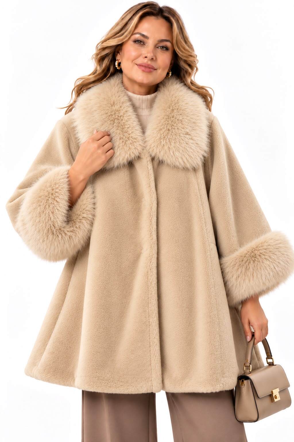 Grossiste NEW & CO - Manteau Grande Taille en Fausse Fourrure – Col & Poignets Fourrés