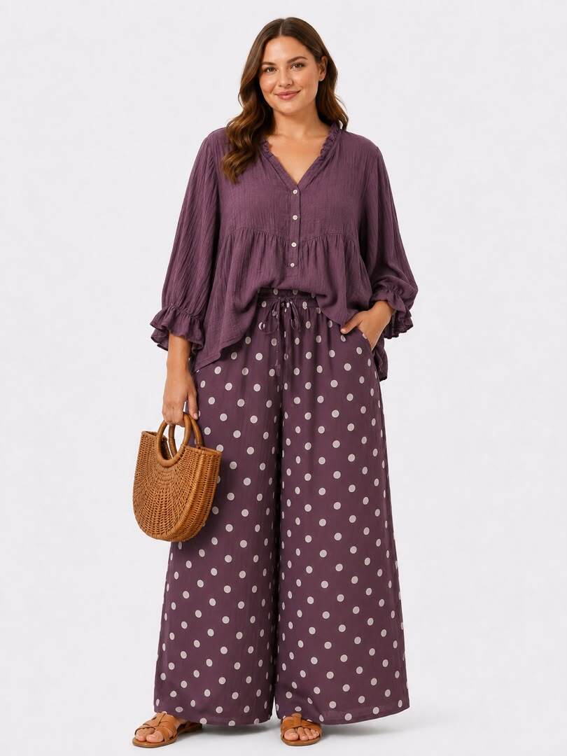 Wholesaler NEW & CO - Bohemian-style wide-leg polka dot pants-25373PAH
