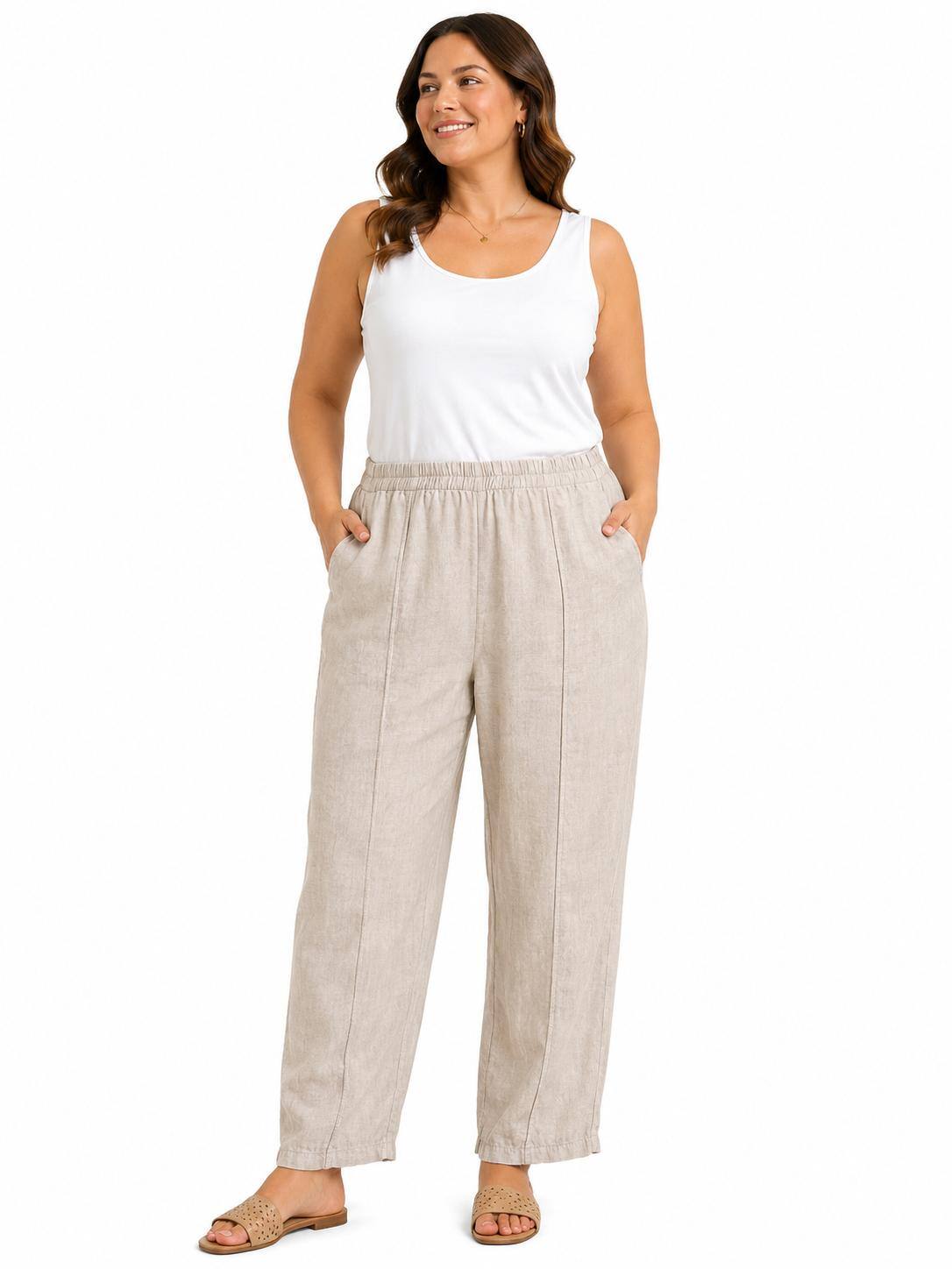 Großhändler NEW & CO - Leinenhose mit lockerem Schnitt und vertikaler Naht