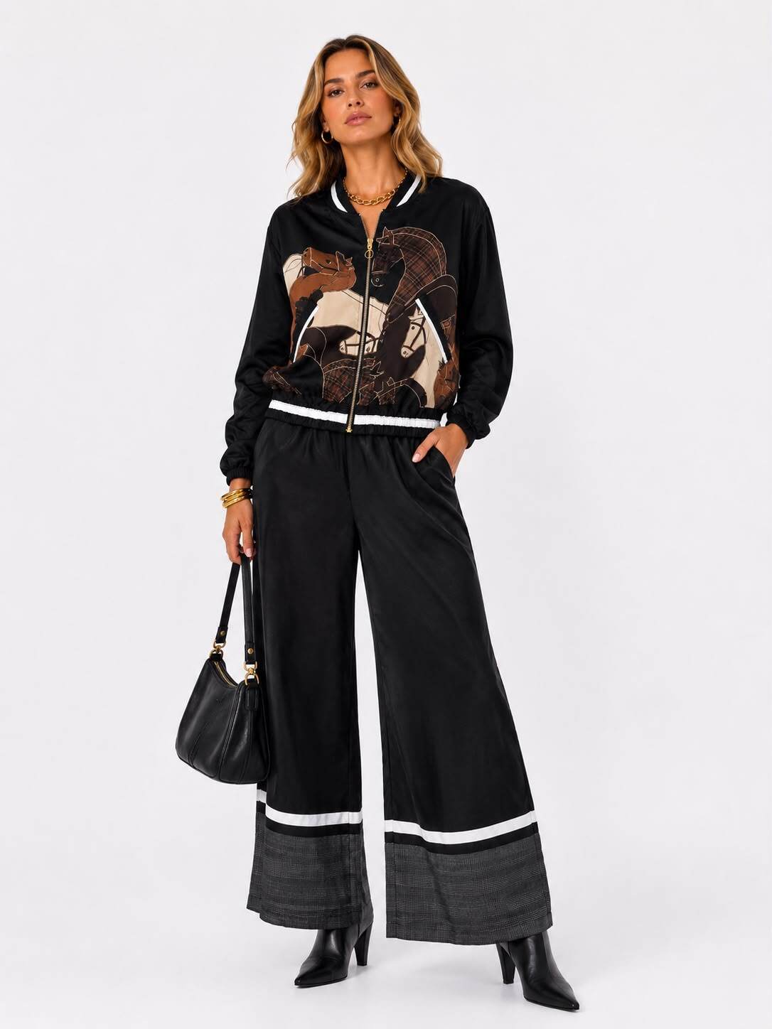 Mayorista NEW & CO - Pantalón ancho de satén con panel Príncipe de Gales