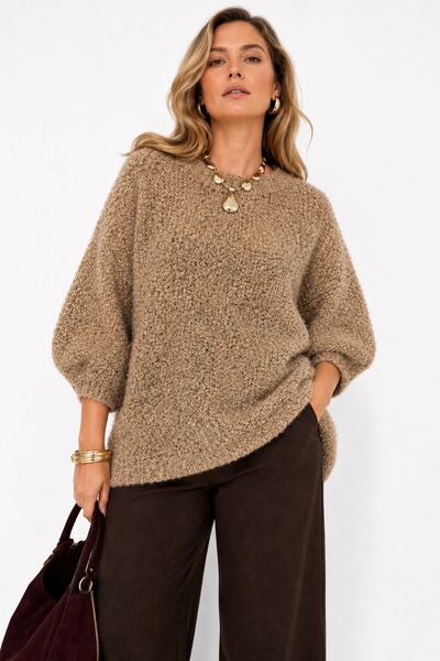 Grossiste NEW & CO - Pull Alba – Maille Bouclée Manches Ballon Grossiste NEW & CO - Pull Alba – Maille Bouclée Manches Ballon