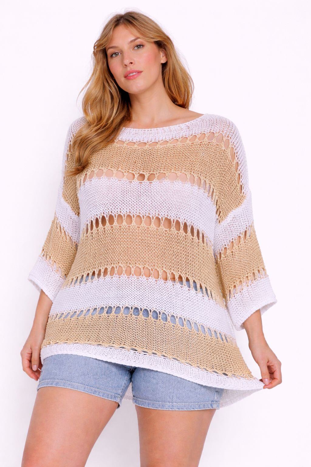 Grossista NEW & CO - Maglione Oversize a Righe Traforato
