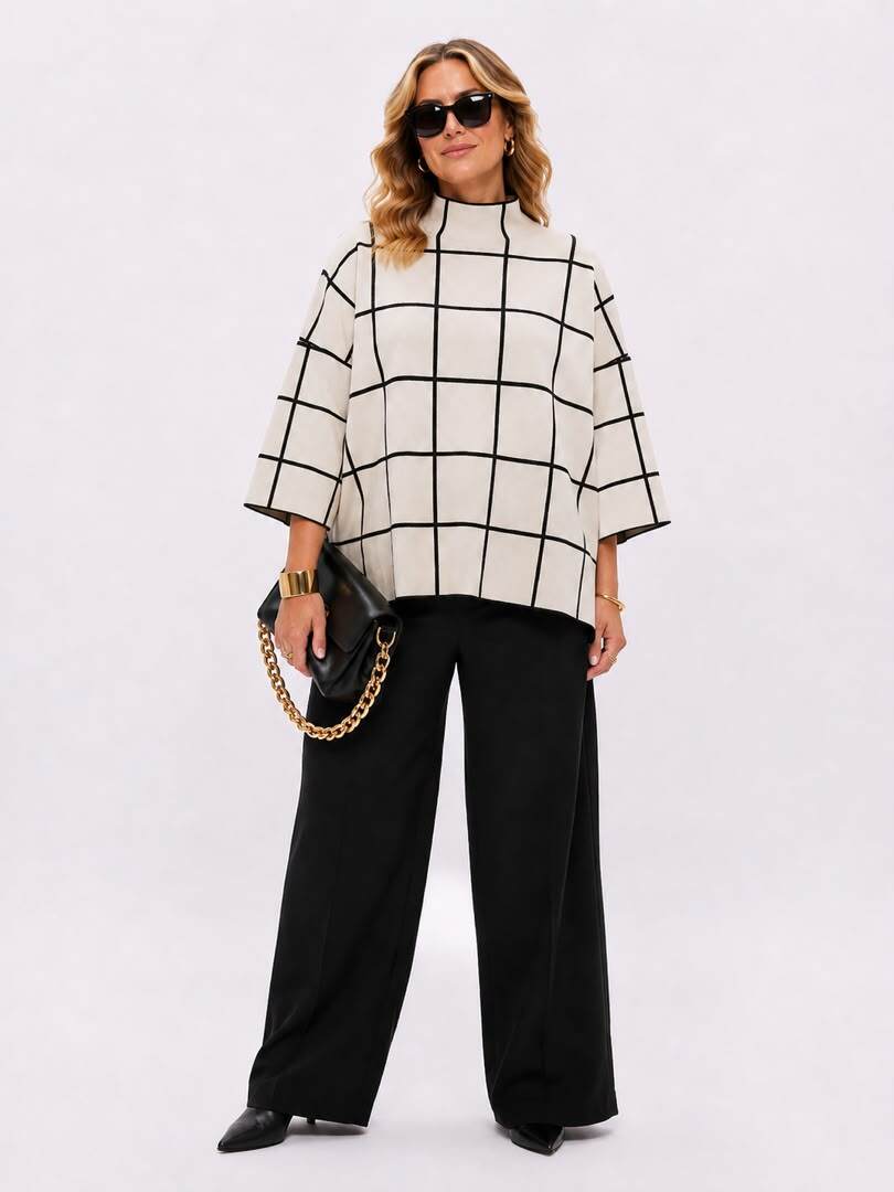Grossiste NEW & CO - Pull oversize à carreaux graphique