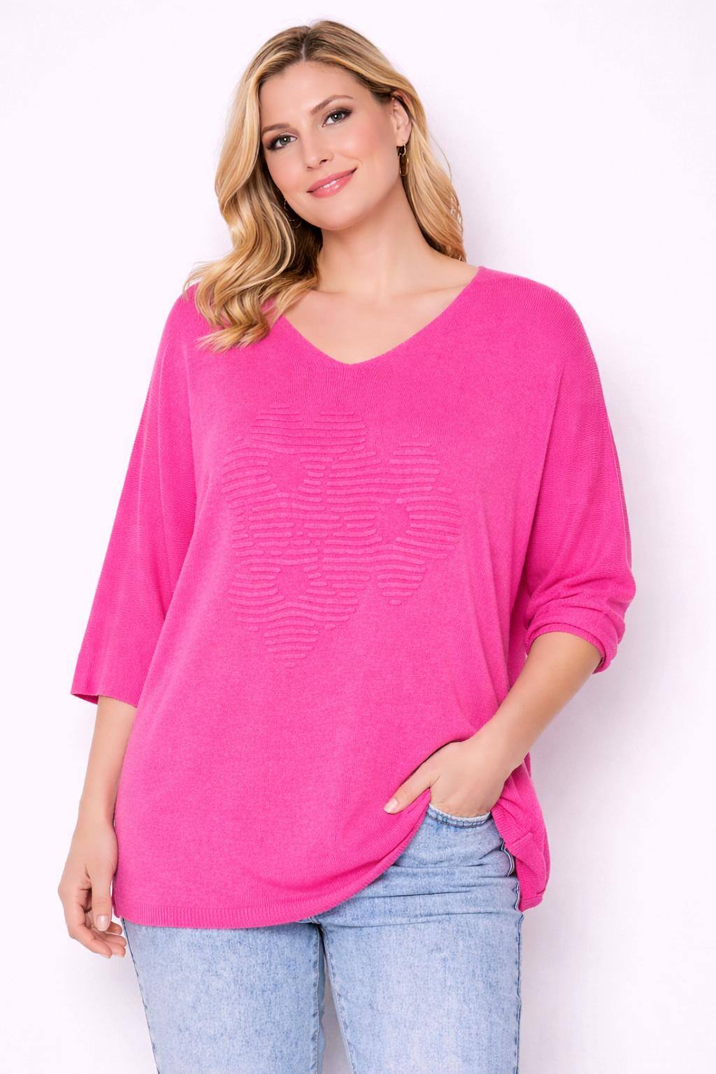 Grossista NEW & CO - Maglione oversize con scollo a V e motivo in rilievo