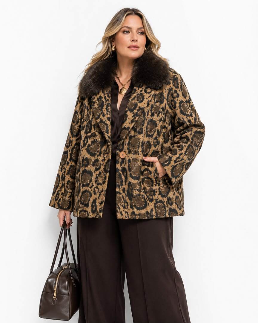 Wholesaler NEW & CO - Leopard Jacket with Faux Fur Collar