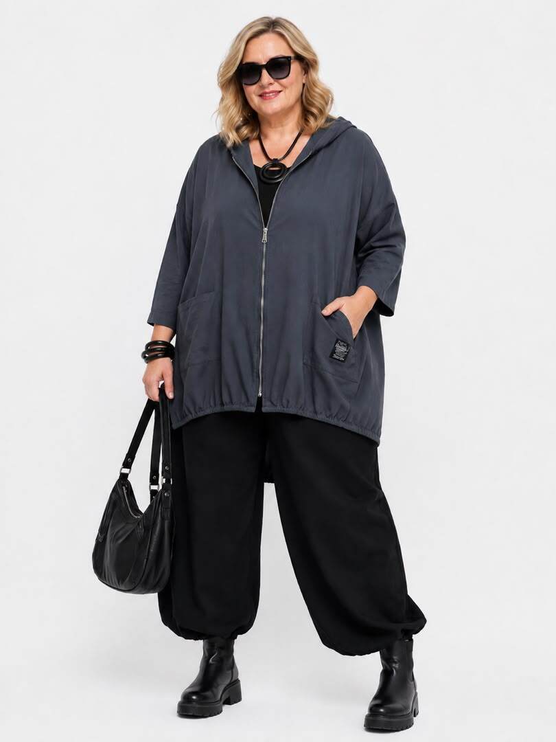 Wholesaler NEW & CO - Long Hooded Zip-Up Jacket – Plus Size