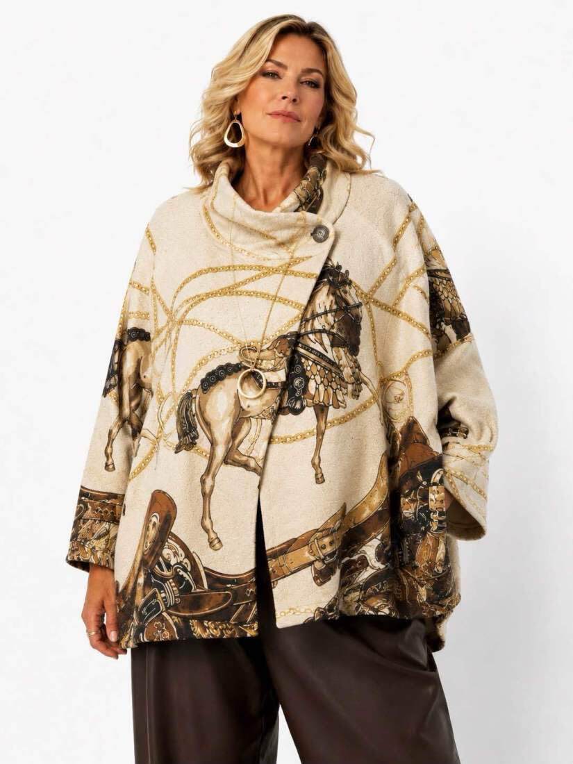 Wholesaler NEW & CO - Equestrian Print Draped Collar Poncho Jacket
