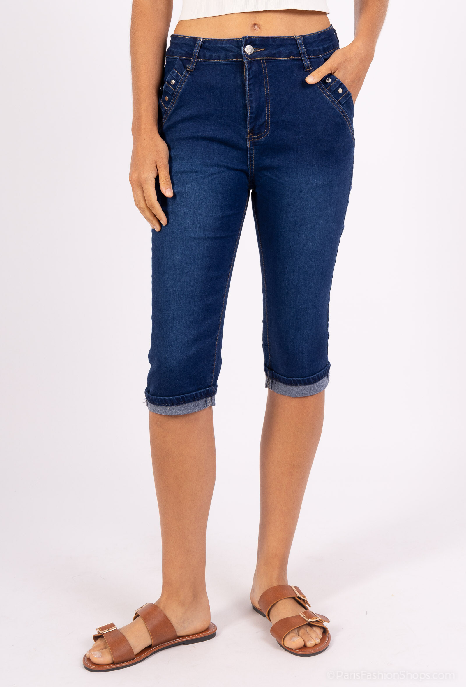 Grossiste New Lolo - PANTACOURT TAILLE HUATE AVEC AUCUN MOTIF COULEUR UNI BELU MARINE