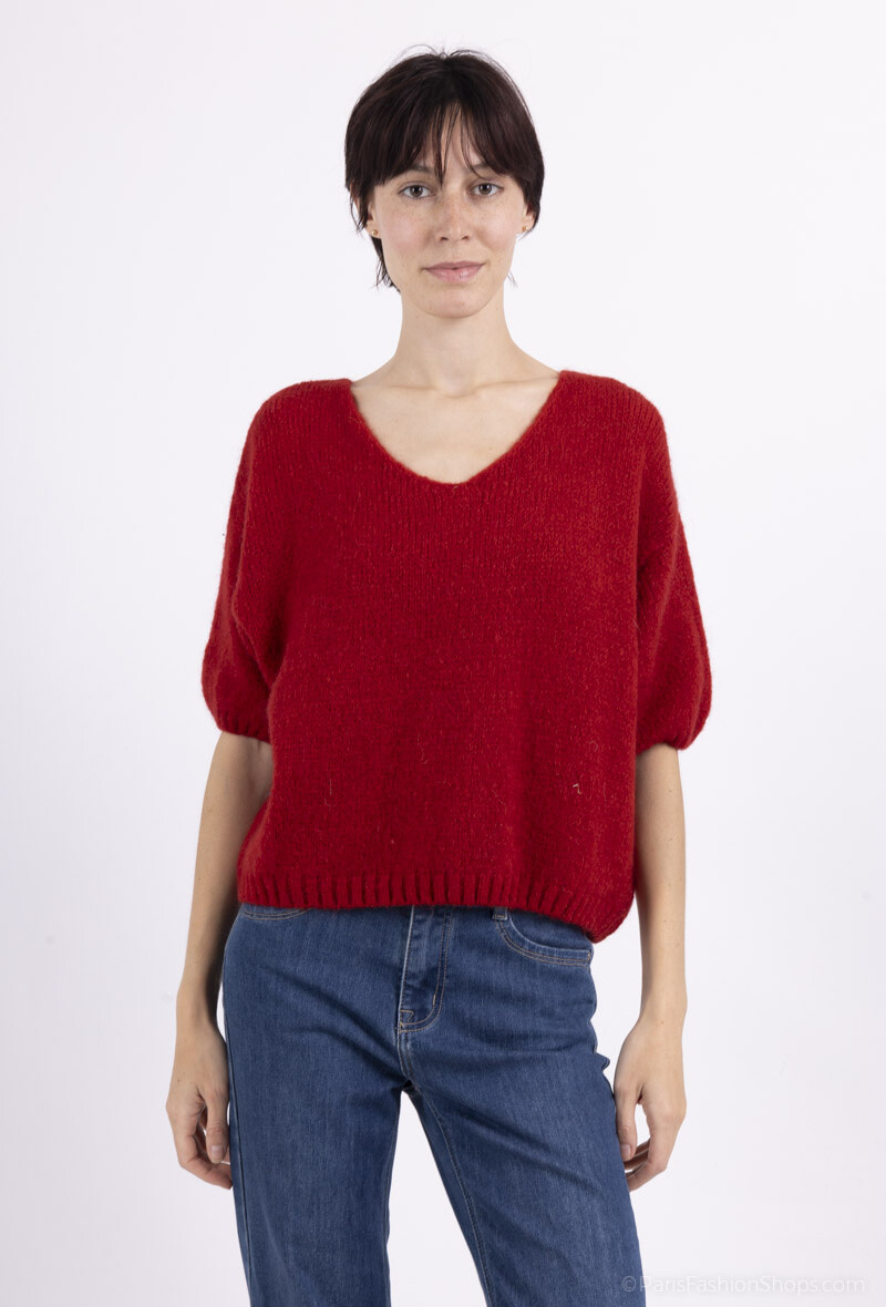 Wholesaler New Sensation - Short sleeve v-neck sweater with wool