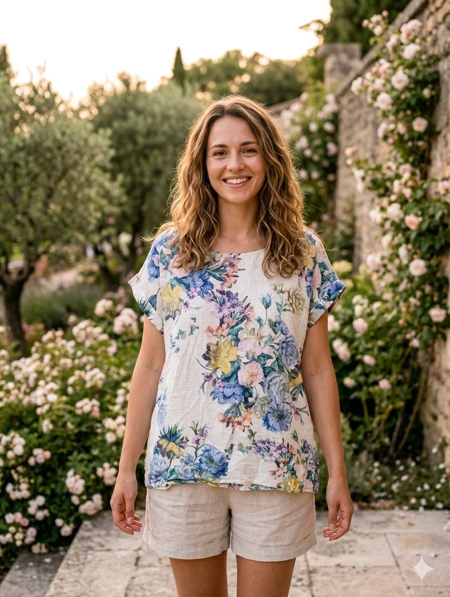 Grossiste New Sensation - BLOUSE COL ROND IMPRIMER FLORAL 100% COTON