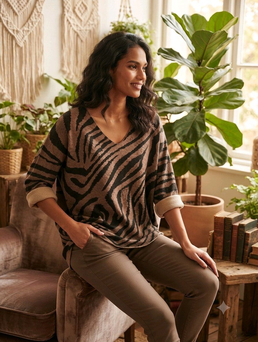 Grossiste New Sensation - PULL FIN IMPRIMÉ ZÈBRE QUALITÉ VISCOSE ANGORA ET LAINE