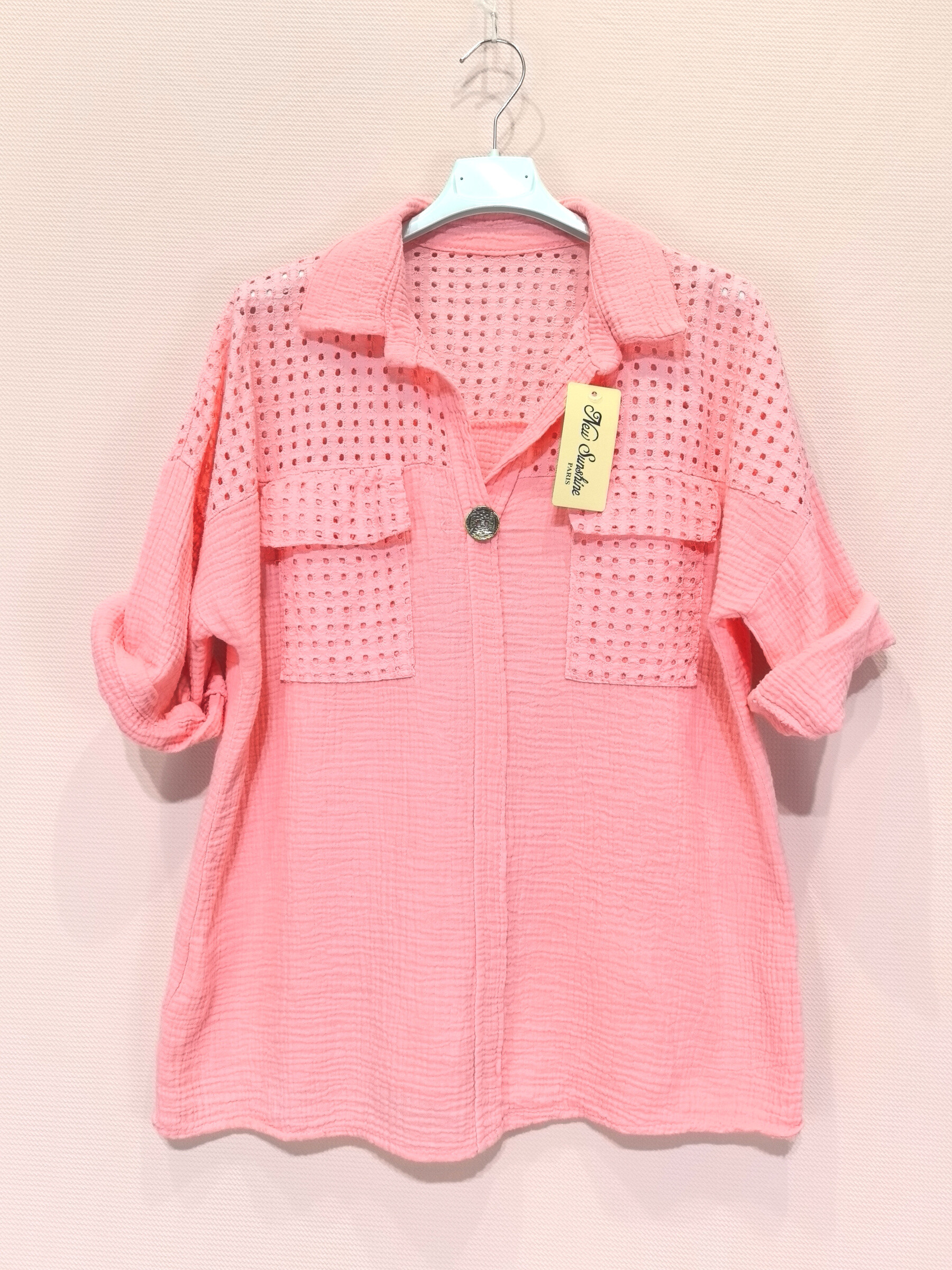 Grossiste New Sunshine - Blouse en gaze de coton avec empiècement en brodé